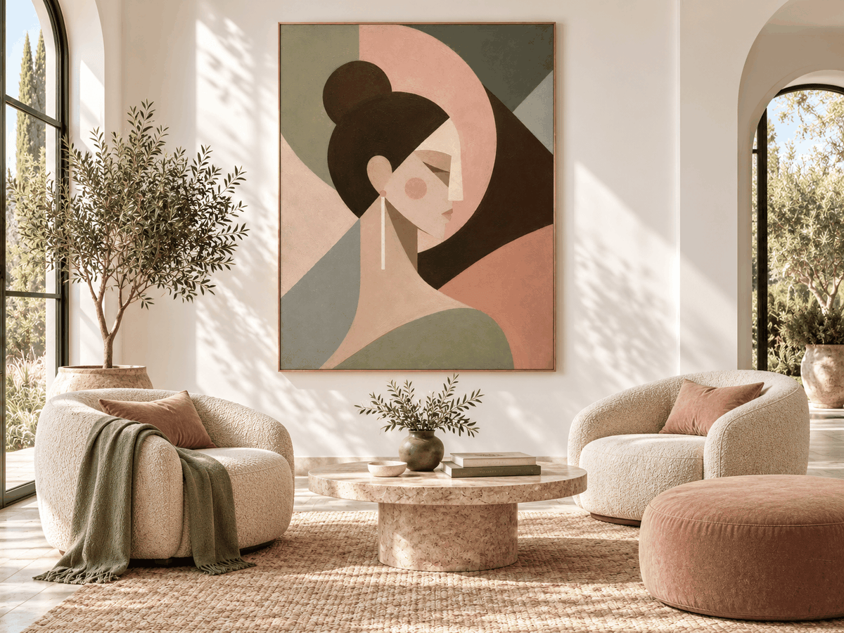 Modern Minimalist Canvas Art With Serene Female Silhouette And Earth Tones