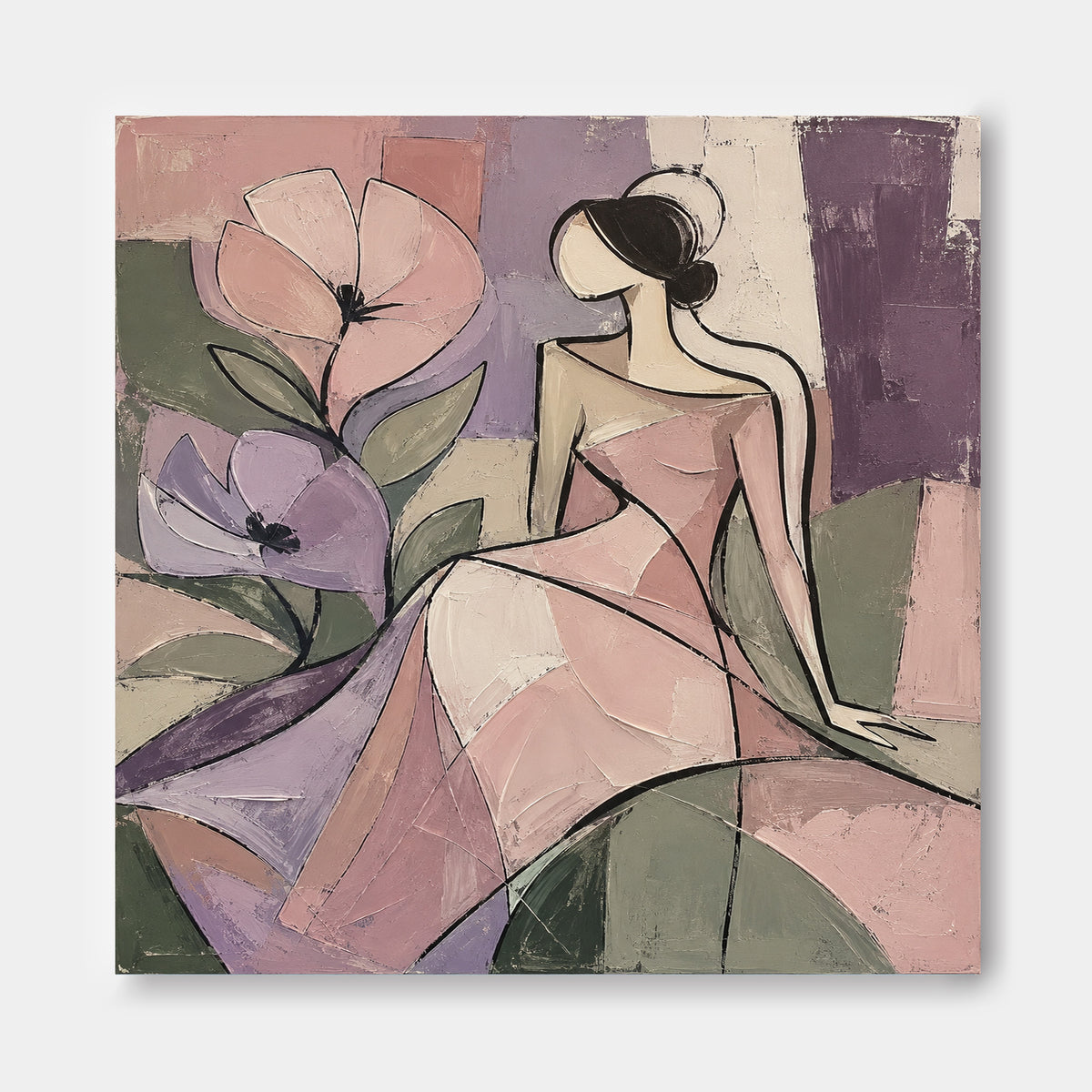 Cubist Style Hand-Painted Art With Romantic Minimalist Aesthetic