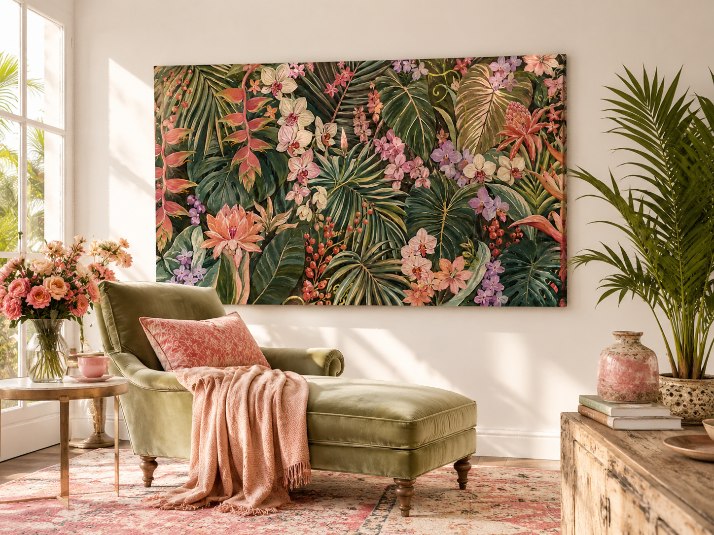 Exotic Botanical Illustration Canvas Art With Textured Brushstrokes For Home