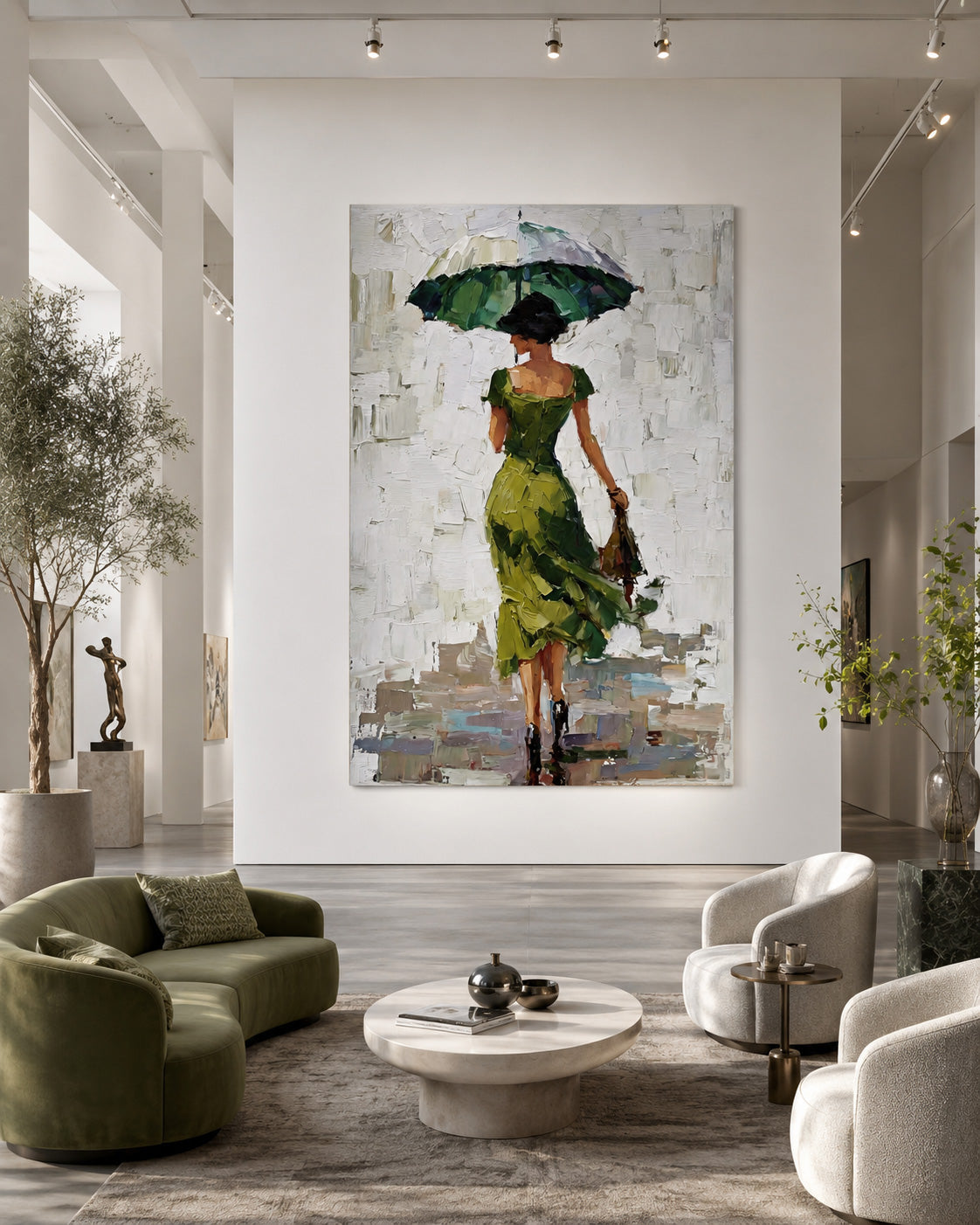 Impressionist Lady With Umbrella Textured Canvas Wall Art For Bedroom