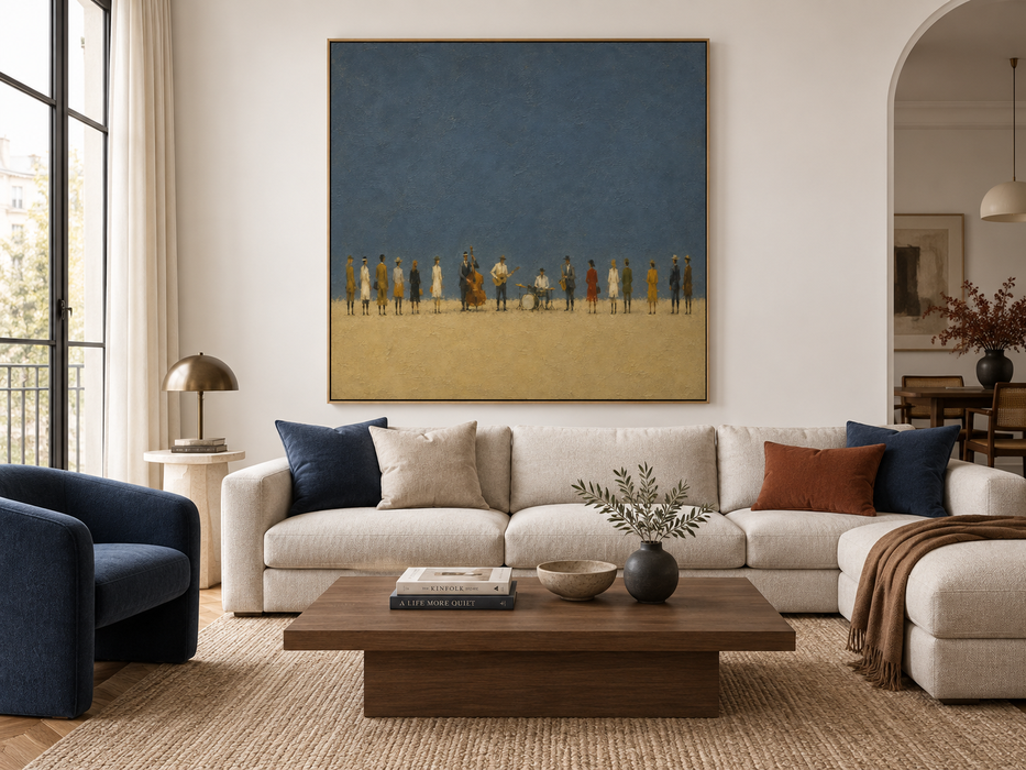 Vintage Jazz Band Hand-Painted Canvas Art With Morandi Colors
