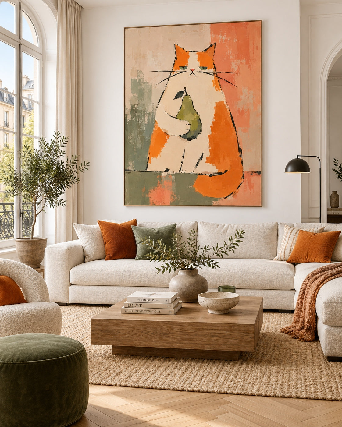 Minimalist Retro Cat Portrait Warm Tone Abstract Hand-Painted Art