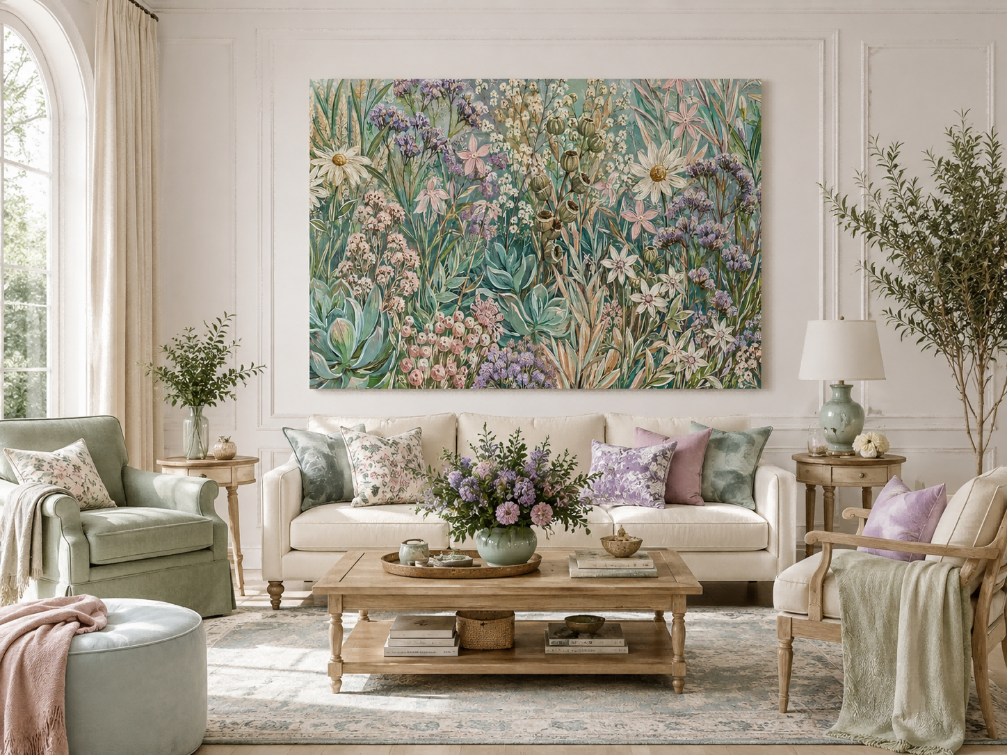 Romantic Wildflower Canvas Painting With Dried Grasses For Bedroom Or Lounge Decoration