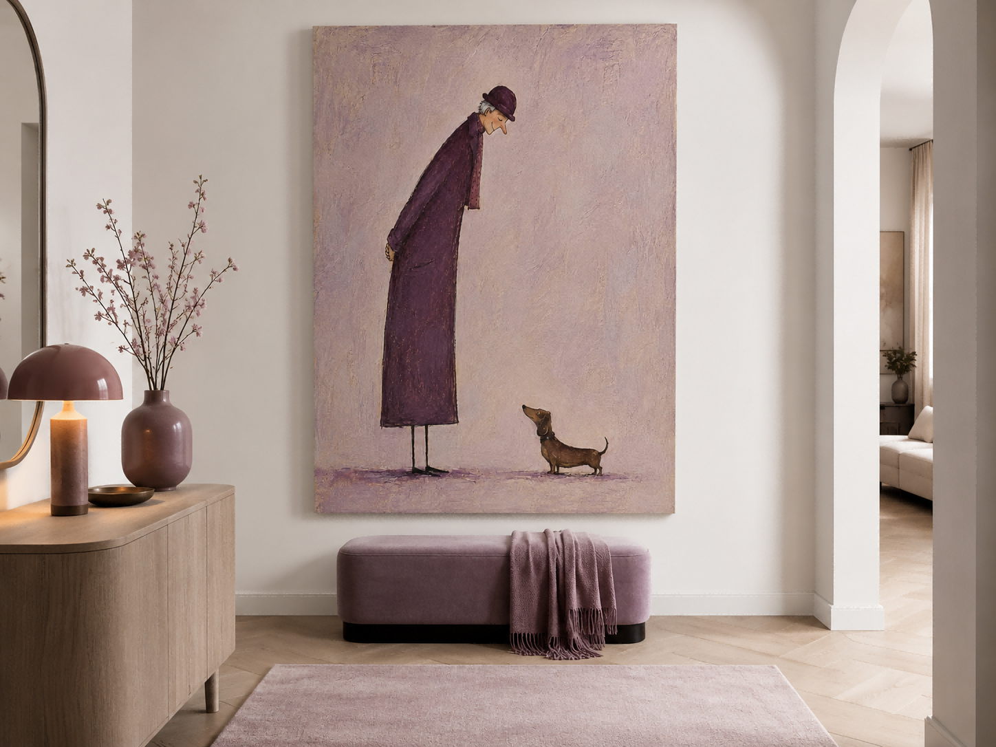 Emotional Pet Portrait Art Featuring Dachshund And Owner In Purple