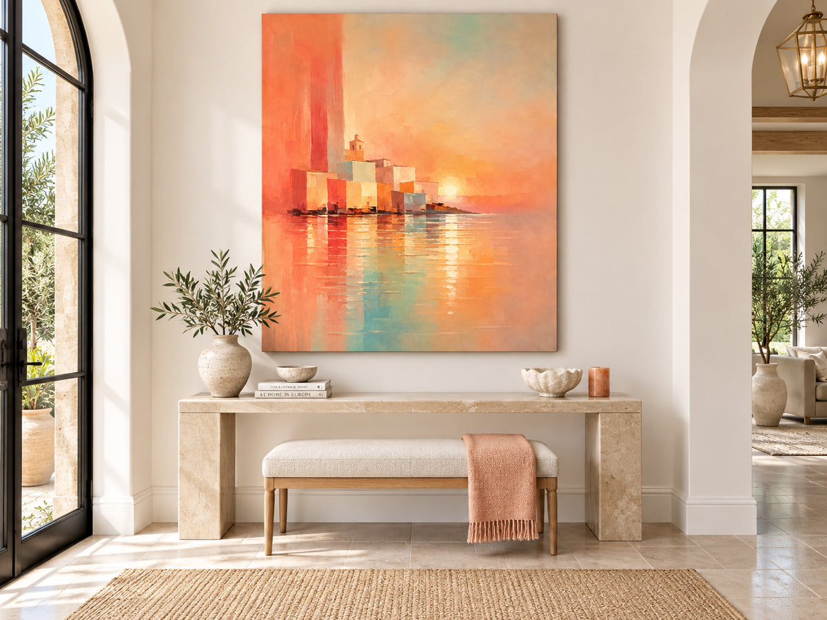 Modern Romantic Impressionist Painting With Textured Sunset Glow