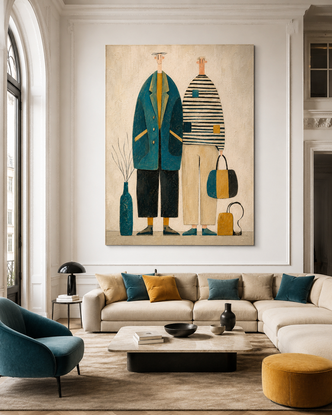 Whimsical People Wall Art For Living Room And Bedroom Vintage Decor Modern Vintage Illustration Style Canvas Painting With Textured Finish