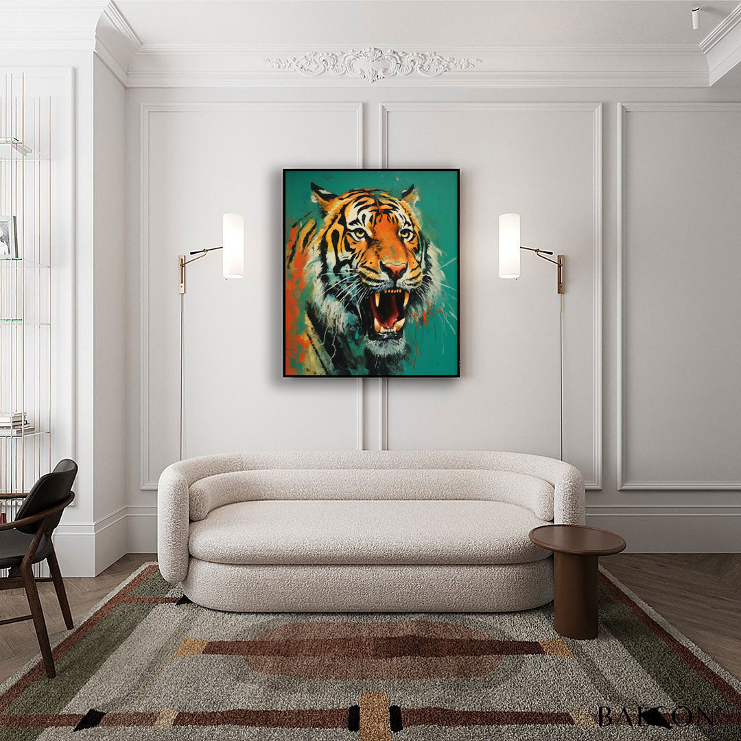 Large Green Background Abstract Tiger Canvas Oil Painting Original Tiger Canvas Wall Art Modern Animal Artwork Living Room Office