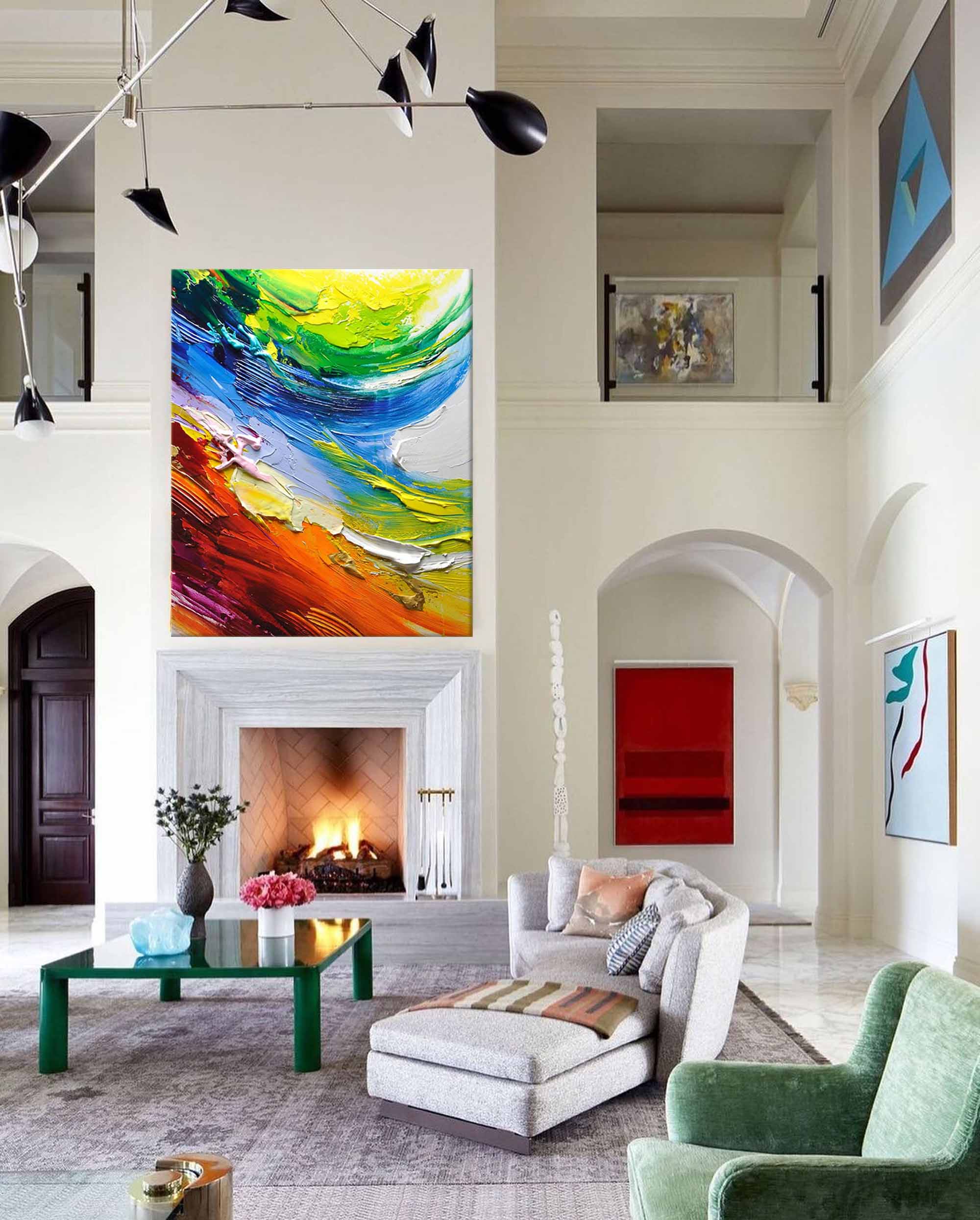 Textured Abstract Colorful Oil Painting on Canvas Large Minimalist Original Handmade Acrylic Painting Modern Wall Art Living Room Home Decor