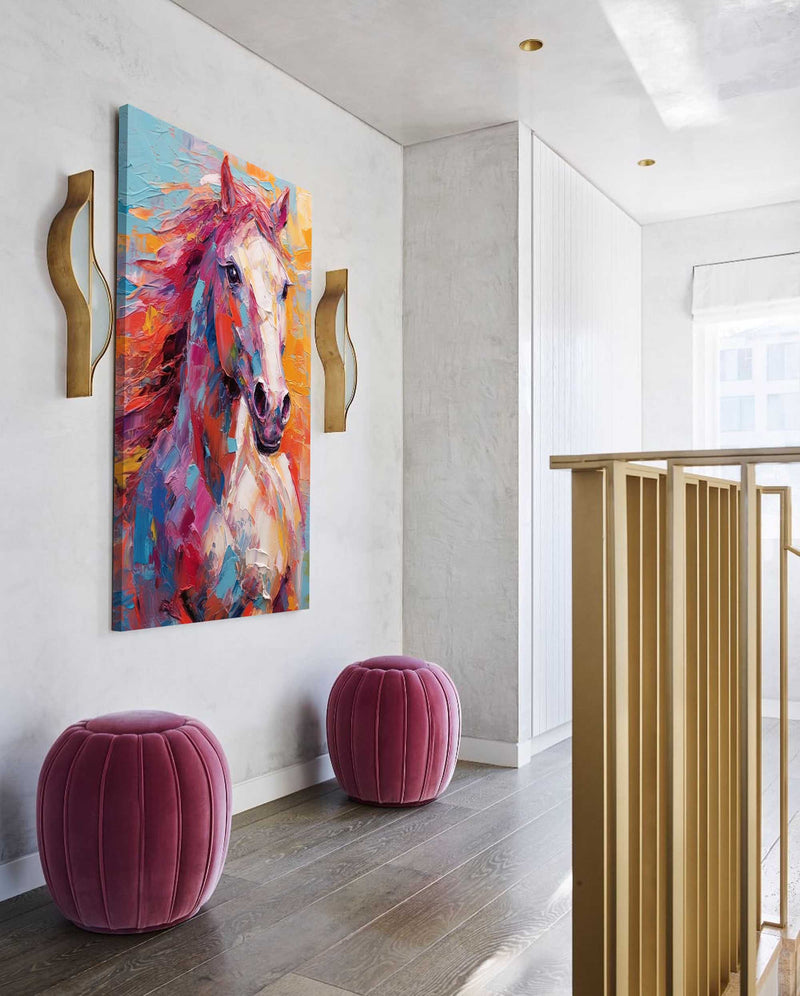 Vibrant Color Horse Oil Painting Modern Texture Animal Oil Painting Impressionist Horse Wall Art Living Room Decor