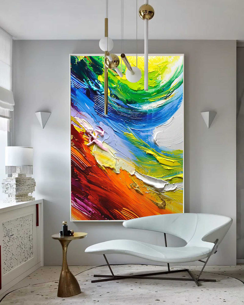 Textured Abstract Colorful Oil Painting on Canvas Large Minimalist Original Handmade Acrylic Painting Modern Wall Art Living Room Home Decor