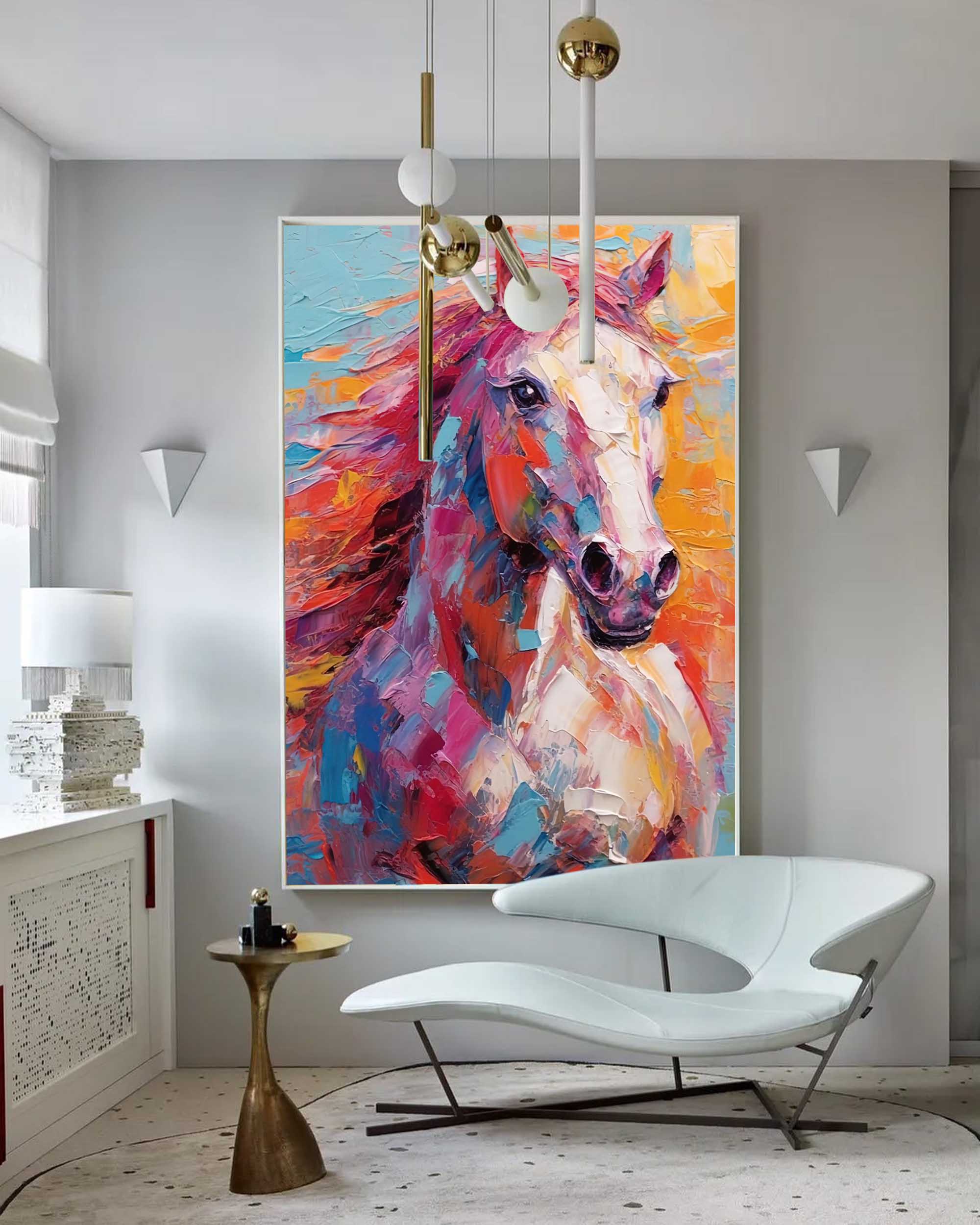 Vibrant Color Horse Oil Painting Modern Texture Animal Oil Painting Impressionist Horse Wall Art Living Room Decor