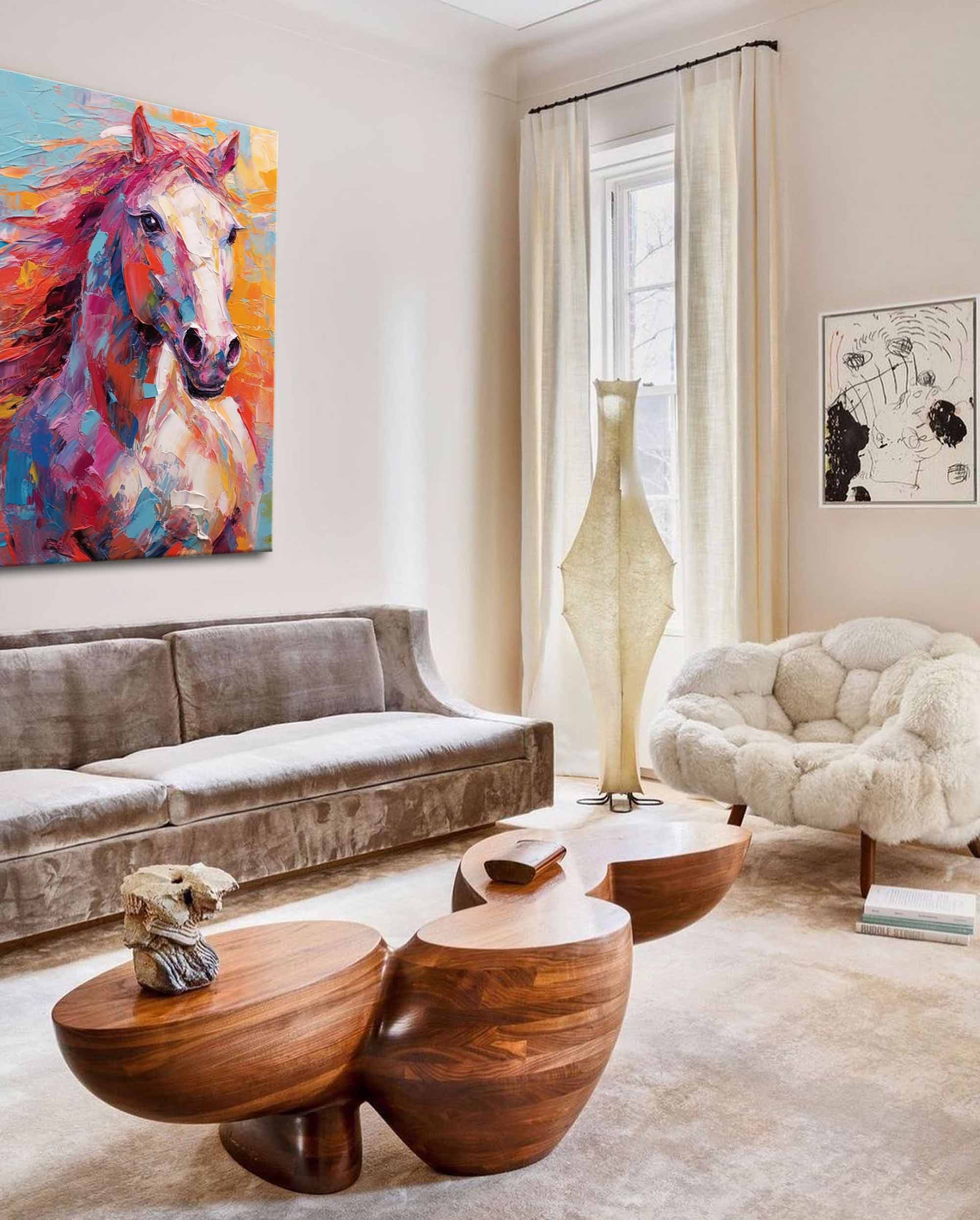 Vibrant Color Horse Oil Painting Modern Texture Animal Oil Painting Impressionist Horse Wall Art Living Room Decor