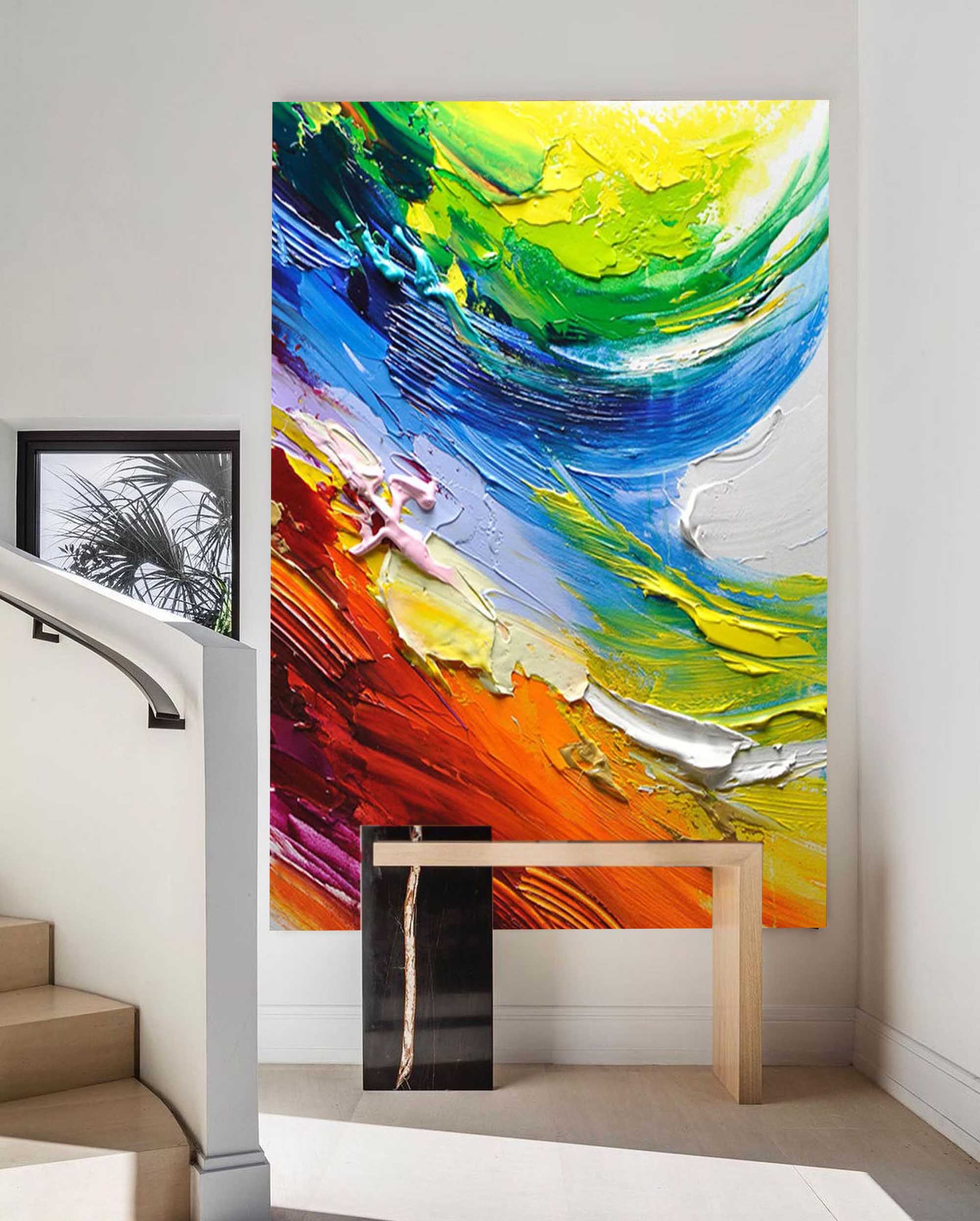 Textured Abstract Colorful Oil Painting on Canvas Large Minimalist Original Handmade Acrylic Painting Modern Wall Art Living Room Home Decor