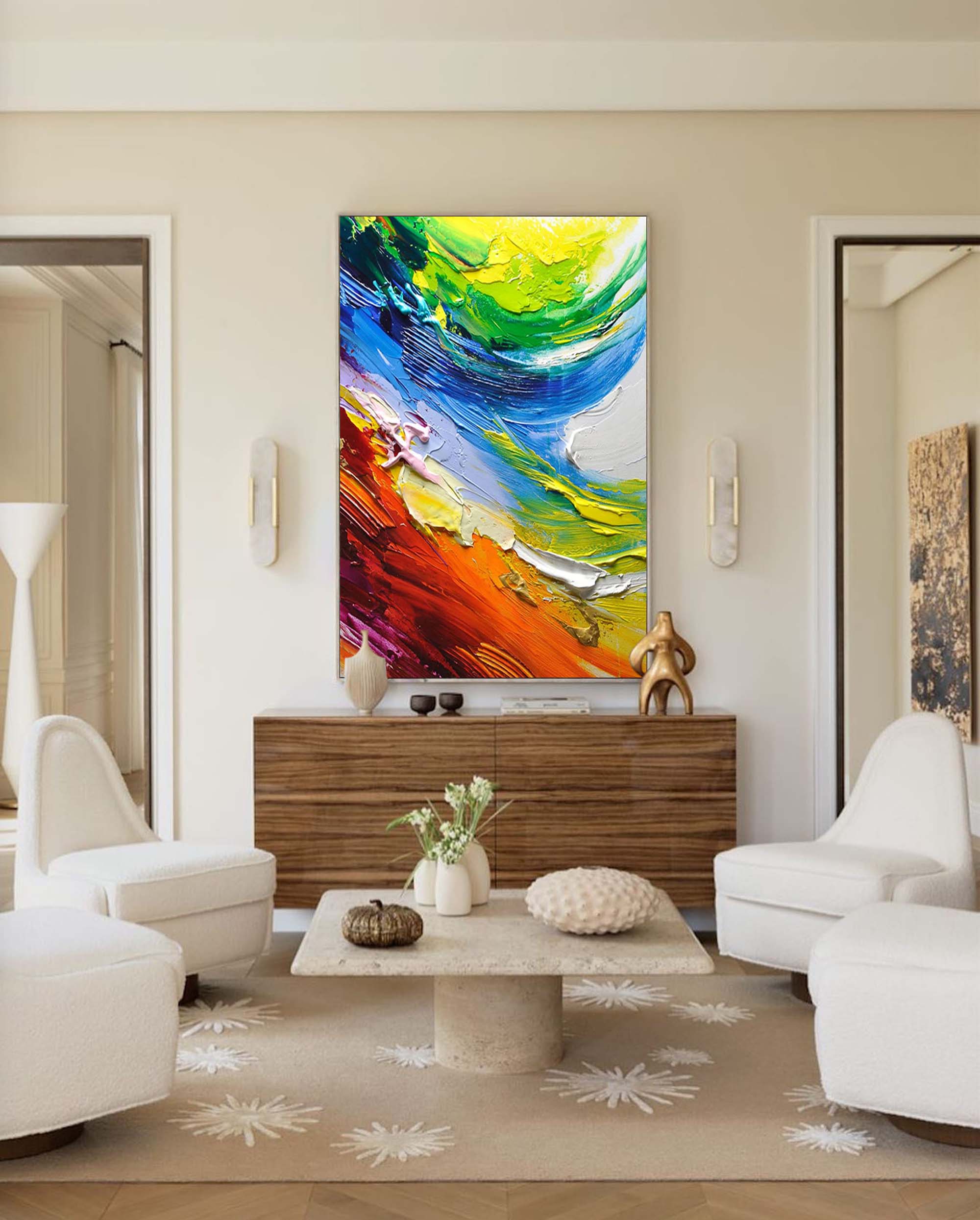 Textured Abstract Colorful Oil Painting on Canvas Large Minimalist Original Handmade Acrylic Painting Modern Wall Art Living Room Home Decor