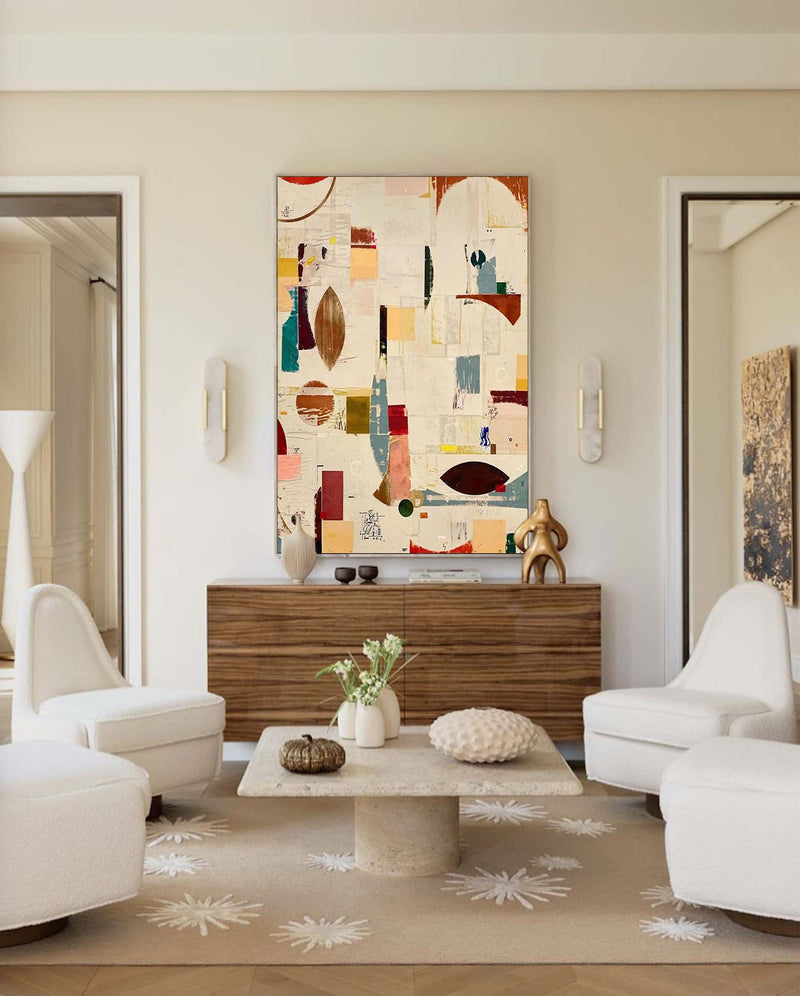 Mid Century Modern Minimalist Painting on Canvas Colorful Geometric Painting Organic Shape Art Custom Canvas Wall Art Living Room Painting