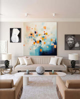 Large Bright Blue And Yellow Acrylic Painting Original Abstract Oil Painting Modern Wall Art For Living Room