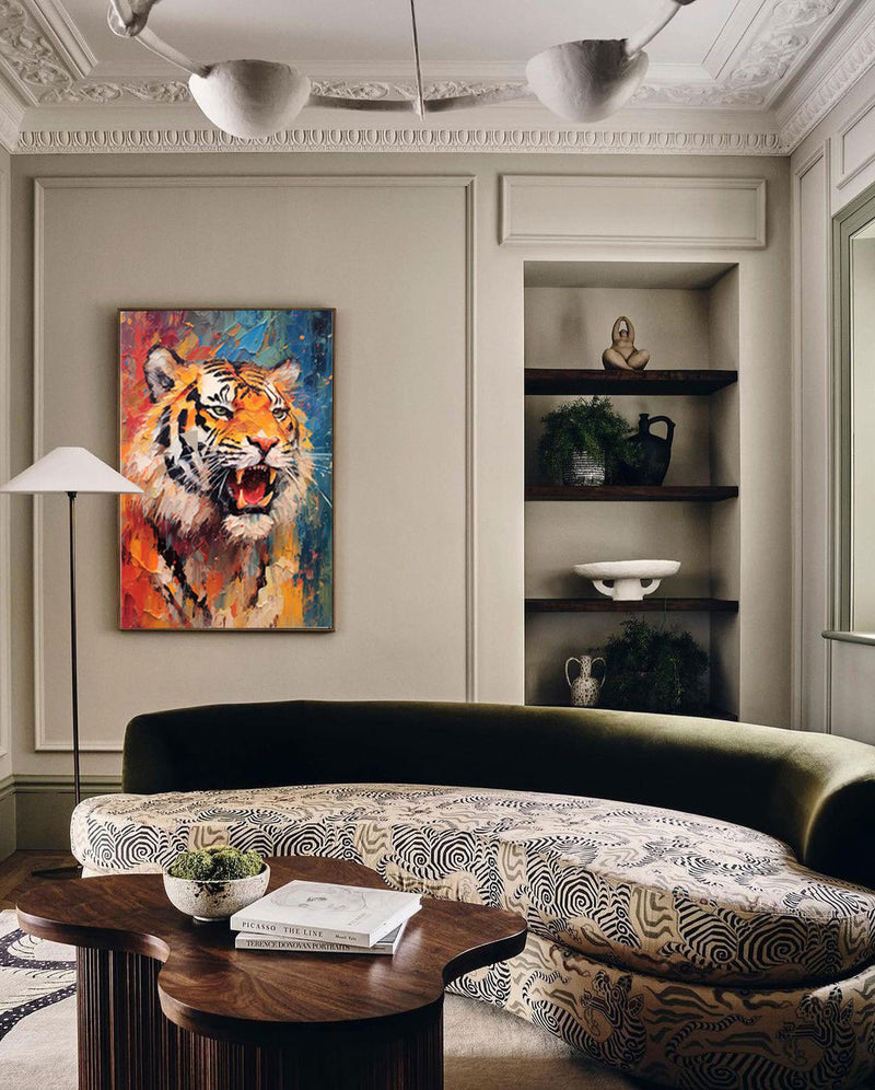 Textured Abstract Tiger Canvas Oil Painting Original Tiger Canvas Wall Art Modern Animal Artwork Living Room Office