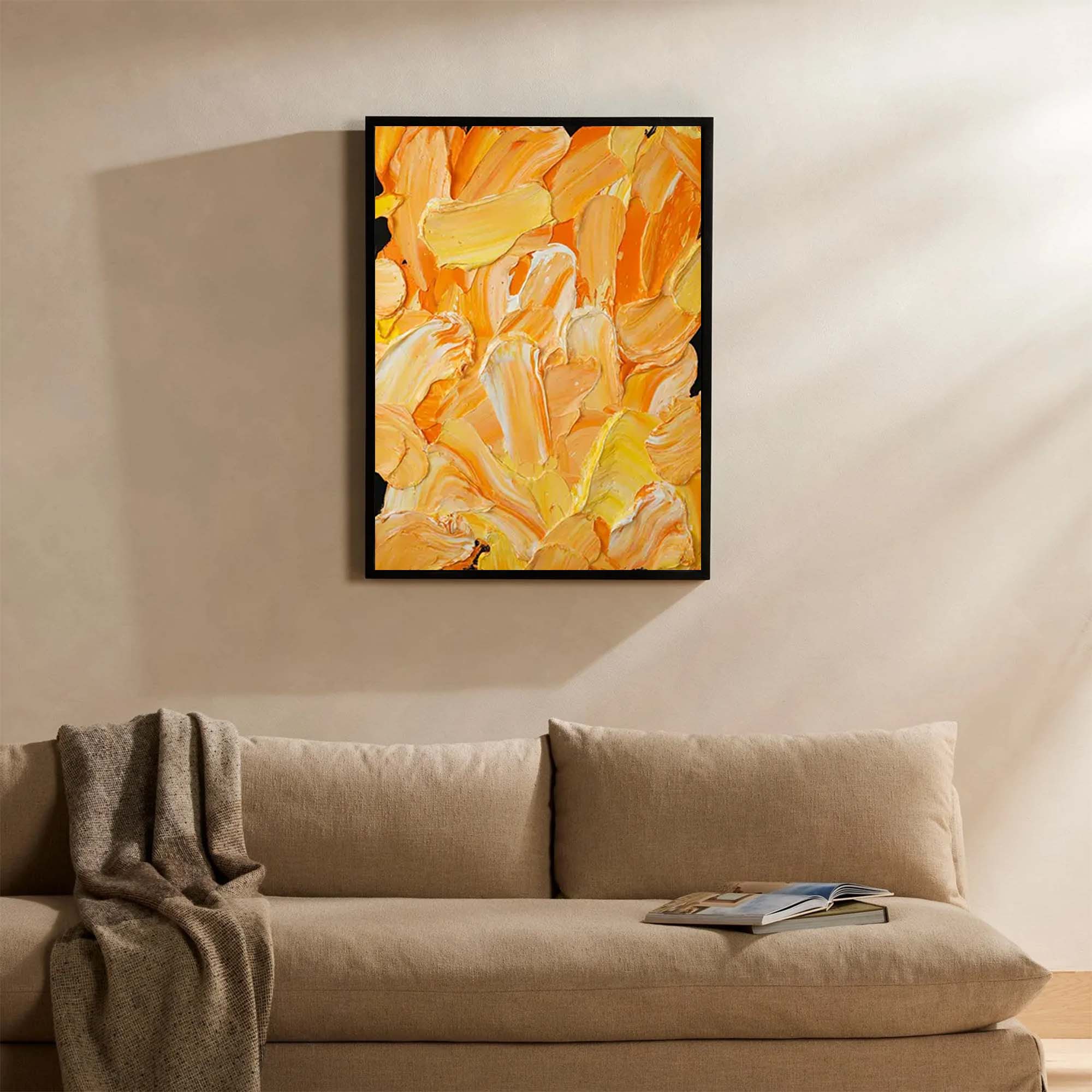 Large Original Knife Painting Yellow Abstract Texture Oil Painting On Canvas Living Room Modern Wall Art Gift