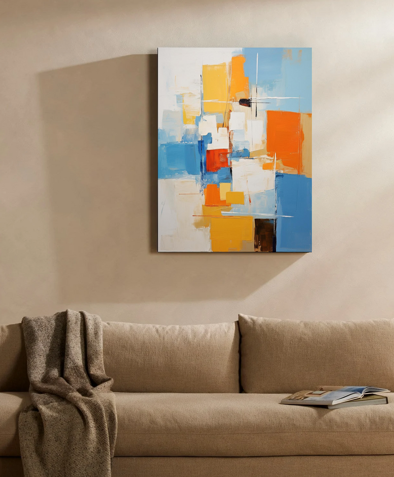 Colorful Abstract Acrylic Painting on Canvas Original Textured Geometric Painting Modern Wall Art Living Room