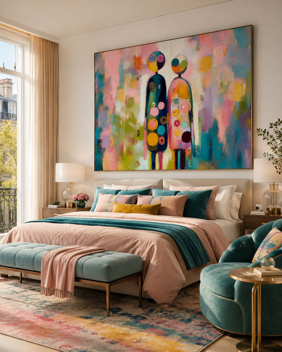 Colorful Abstract Couple Painting Modern Horizontal Canvas Art For Living Room