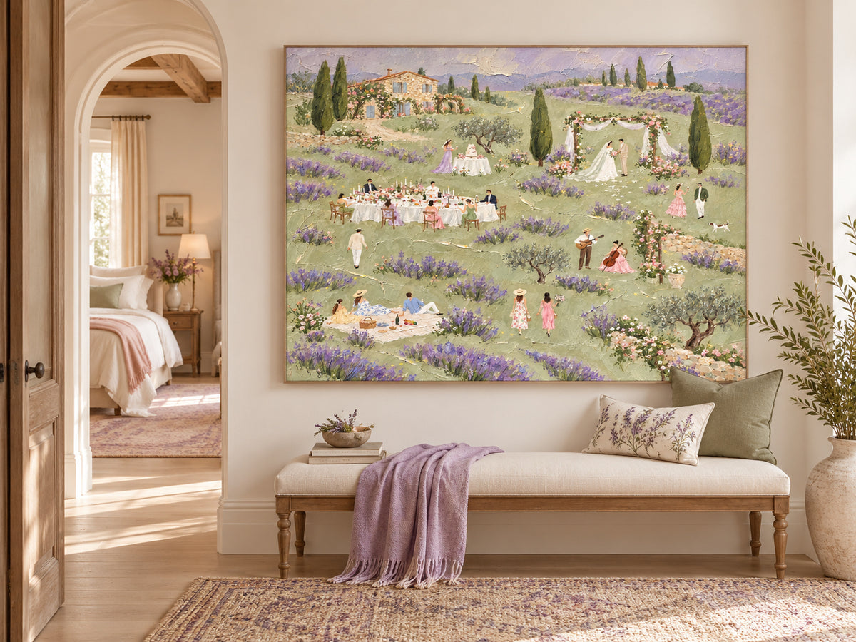 Lavender Field Wedding Hand-Painted Canvas Art With Vintage Charm