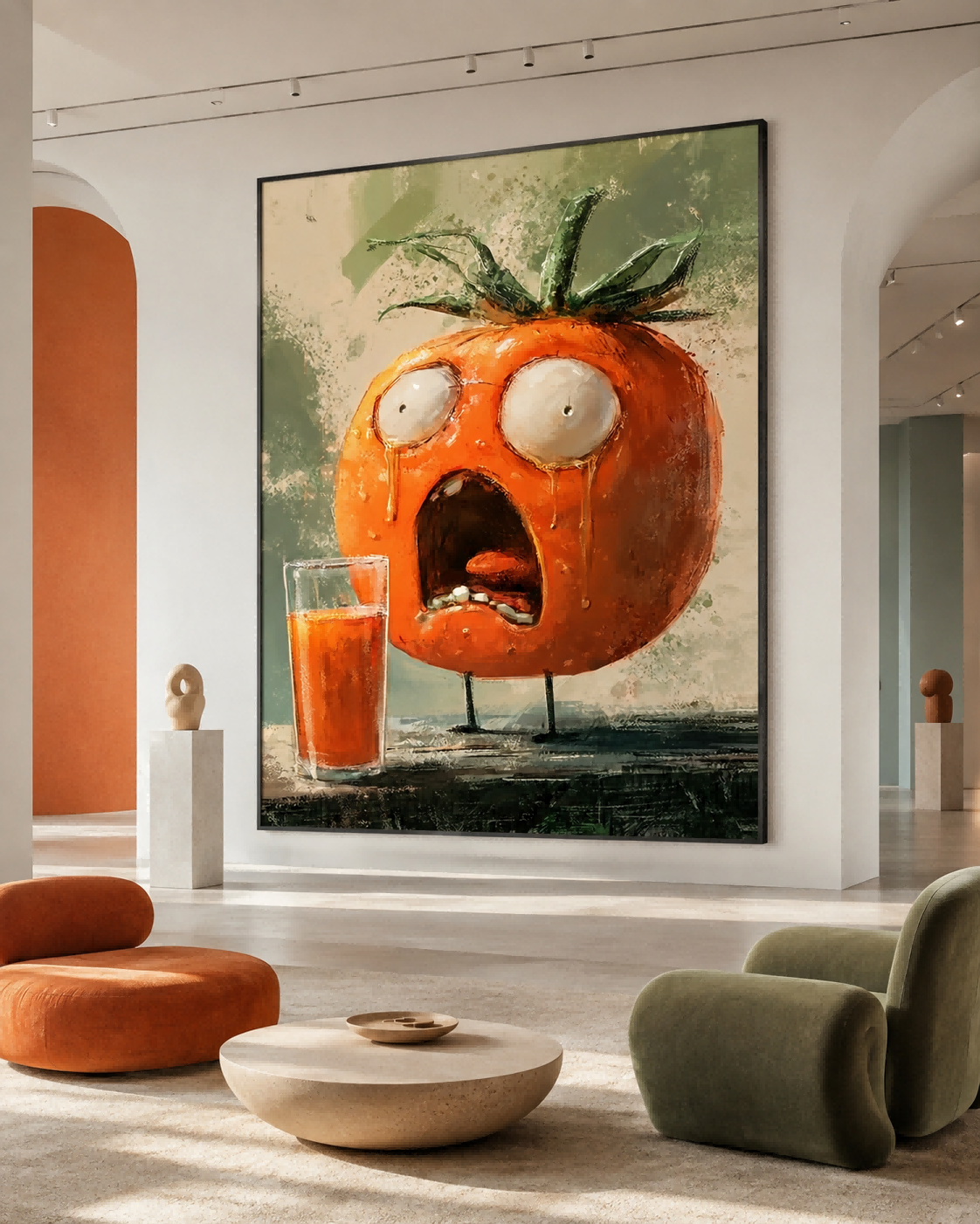 Hand Painted Oil And Acrylic Canvas Art Of A Screaming Tomato With Rich Textured Details