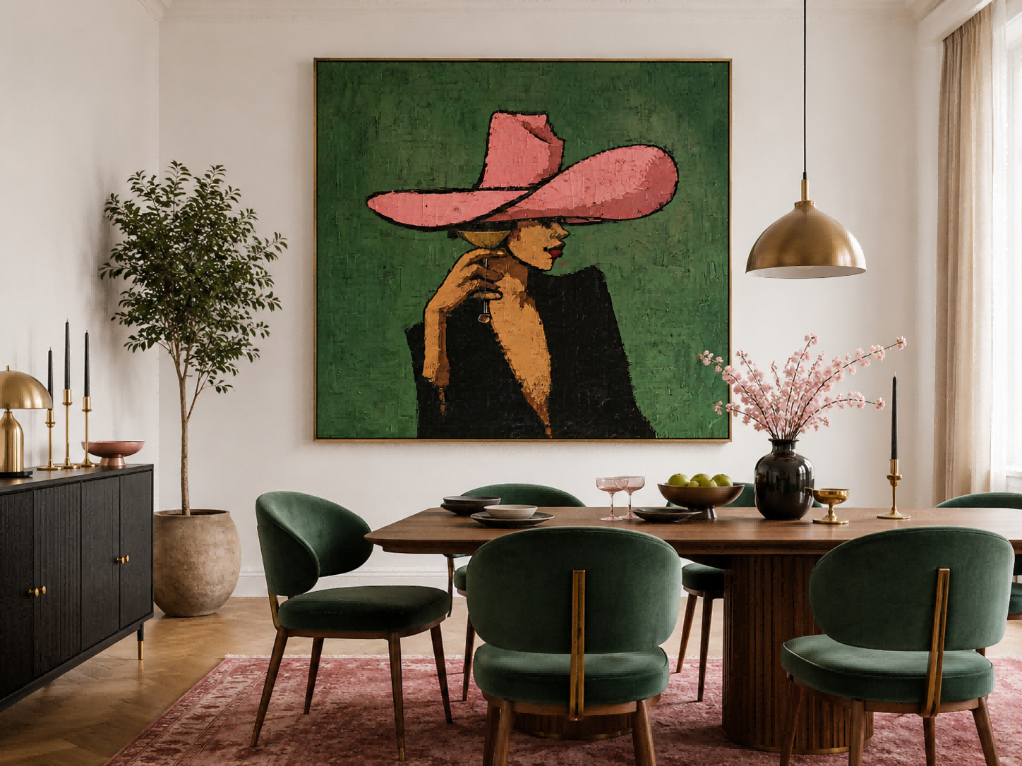 Square Lady Profile Side Face Painting Contemporary Art For Lounge And Hotel Lobby