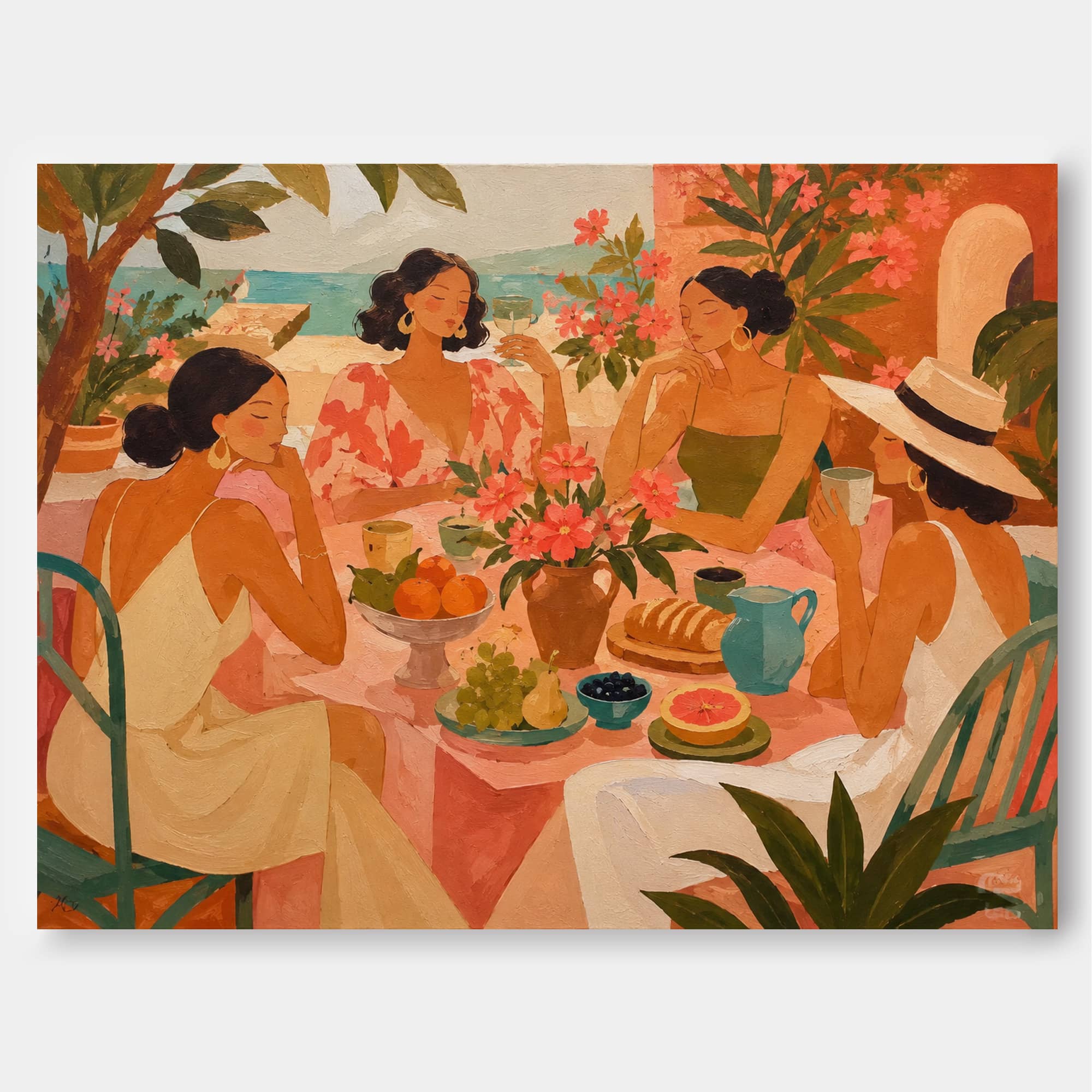 Whimsical Art Deco Style Painting For Luxury Living Room Decor