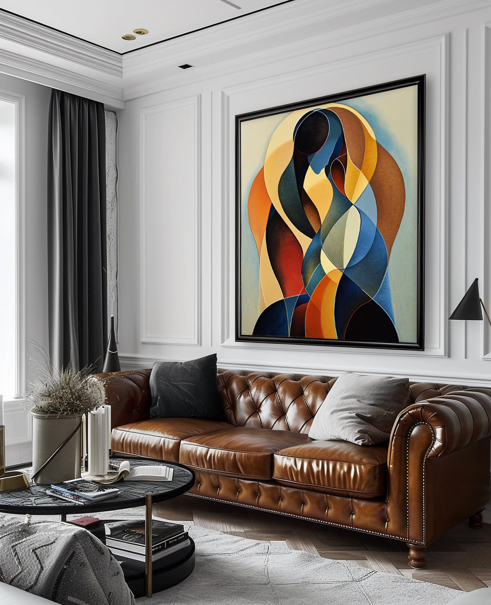 Colorful Lovers Abstract Wall Art Square Original Figure Acrylic Painting Canvas Large Portrait Artwork