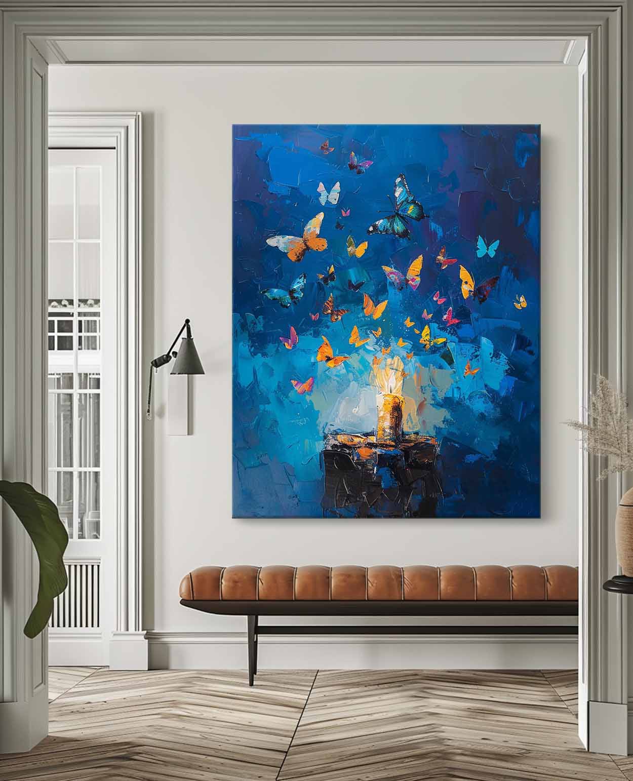 Original Artwork Abstract Still Life Painting Butterfly By Candlelight Acrylic Painting On Canvas Framed