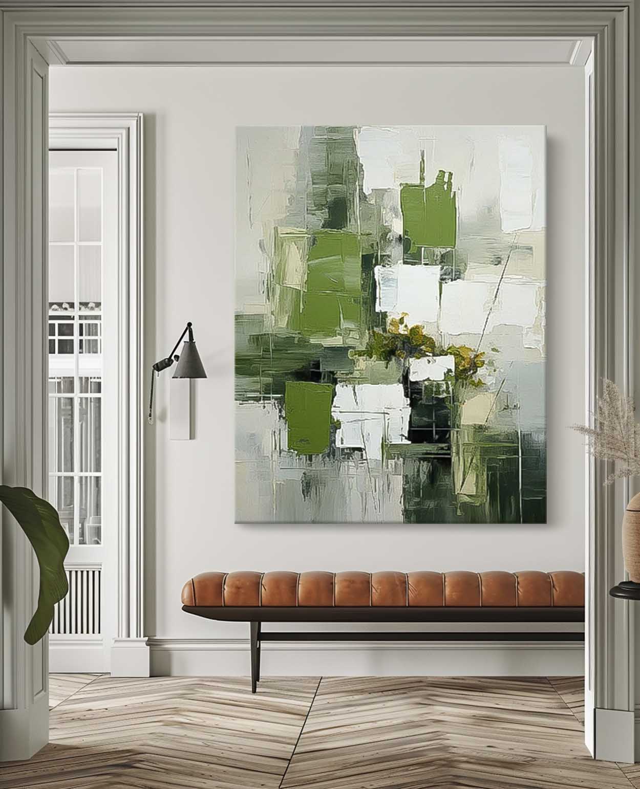 Large Modern Acrylic Painting On Canvas Green Texture Abstract Oil Painting Original Geometry Artwork