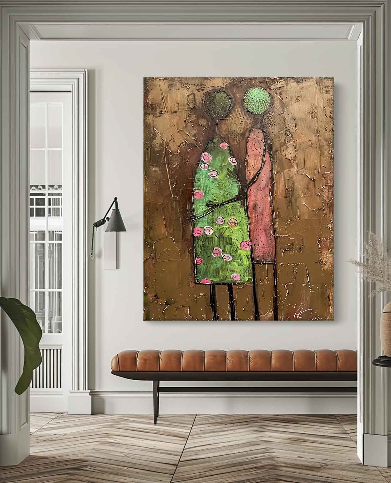 Abstract Love Couple Painting Large Romantic Canvas Art Contemporary Figure Art