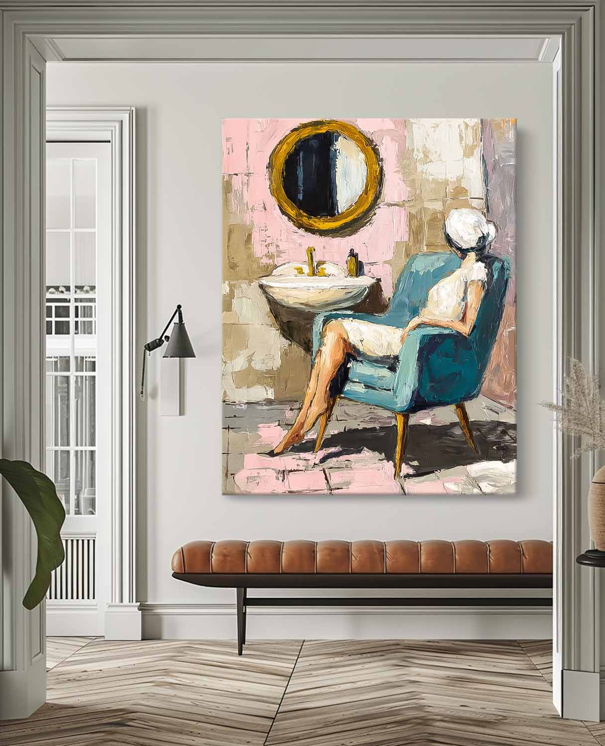 Original Impressionist Bathroom Art Oil Painting Modern Home Decor Gold Abstract Lady Oil Painting Canvas