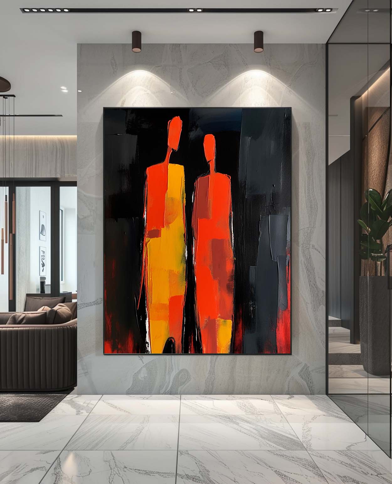Warm Color Original Abstract Wall Art Character Outline Painting Big Contour Acrylic Painting Framed Artwork