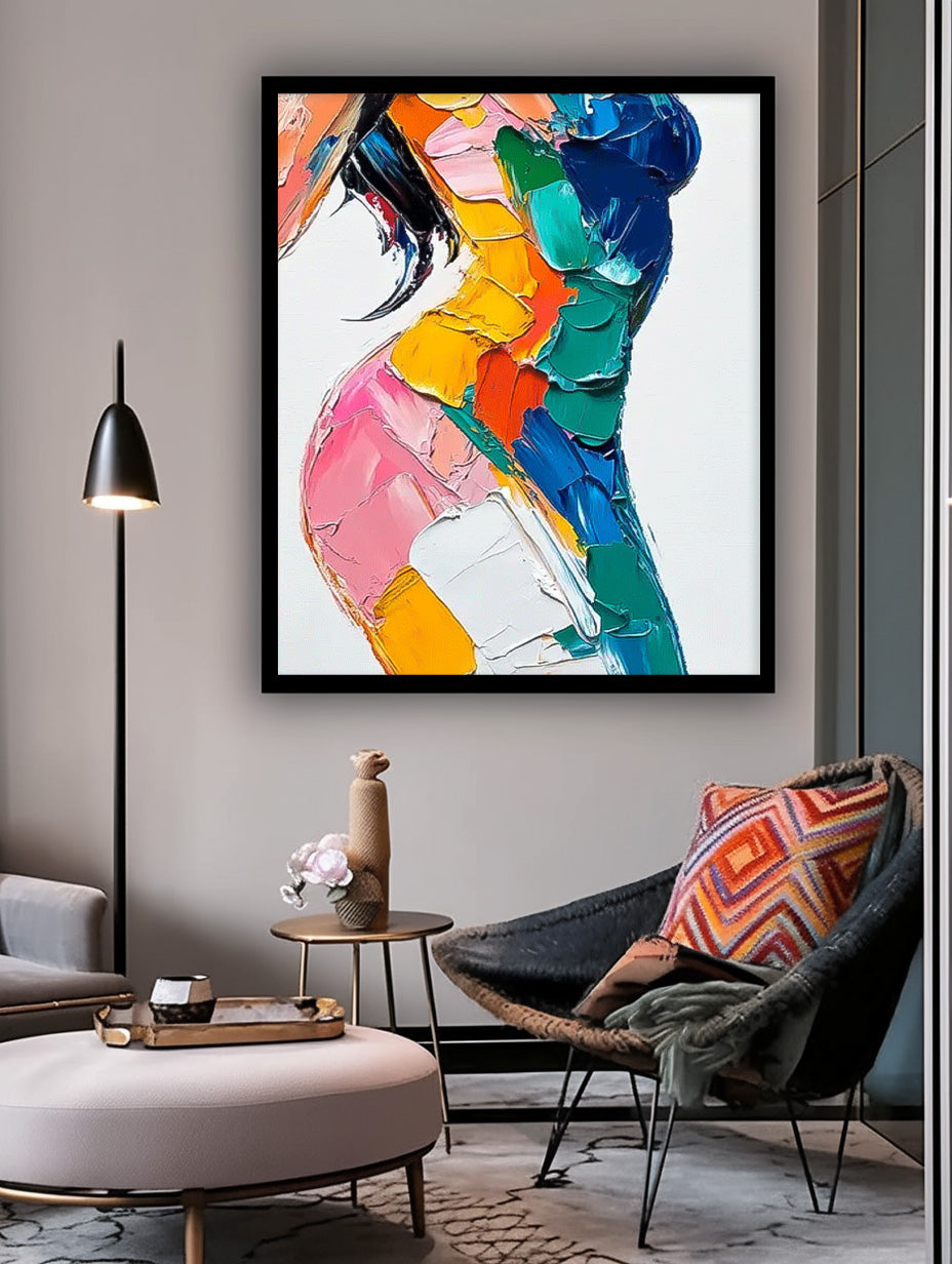 Modern Artwork Abstract Vibrant Colorful Body Oil Painting On Canvas Original Texture Sexy Girl Wall Art