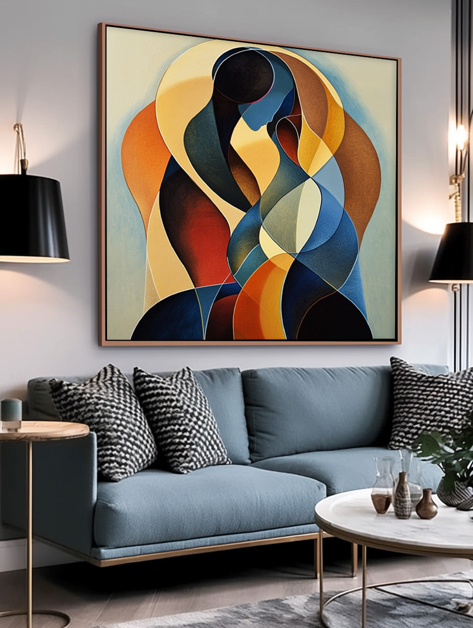 Colorful Lovers Abstract Wall Art Square Original Figure Acrylic Painting Canvas Large Portrait Artwork