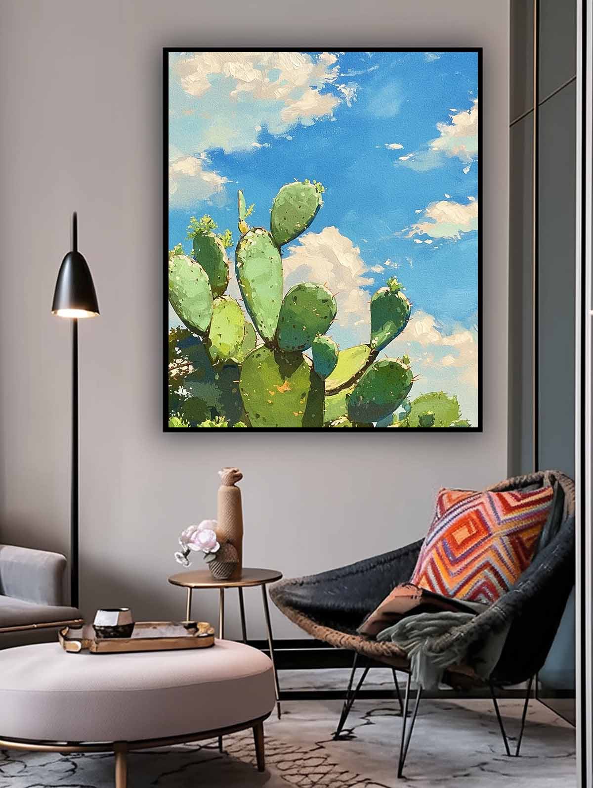 Large Cute Cactus Painting On Canvas Bright Landscape Texture Abstract Scenery Oil Painting For Living Room
