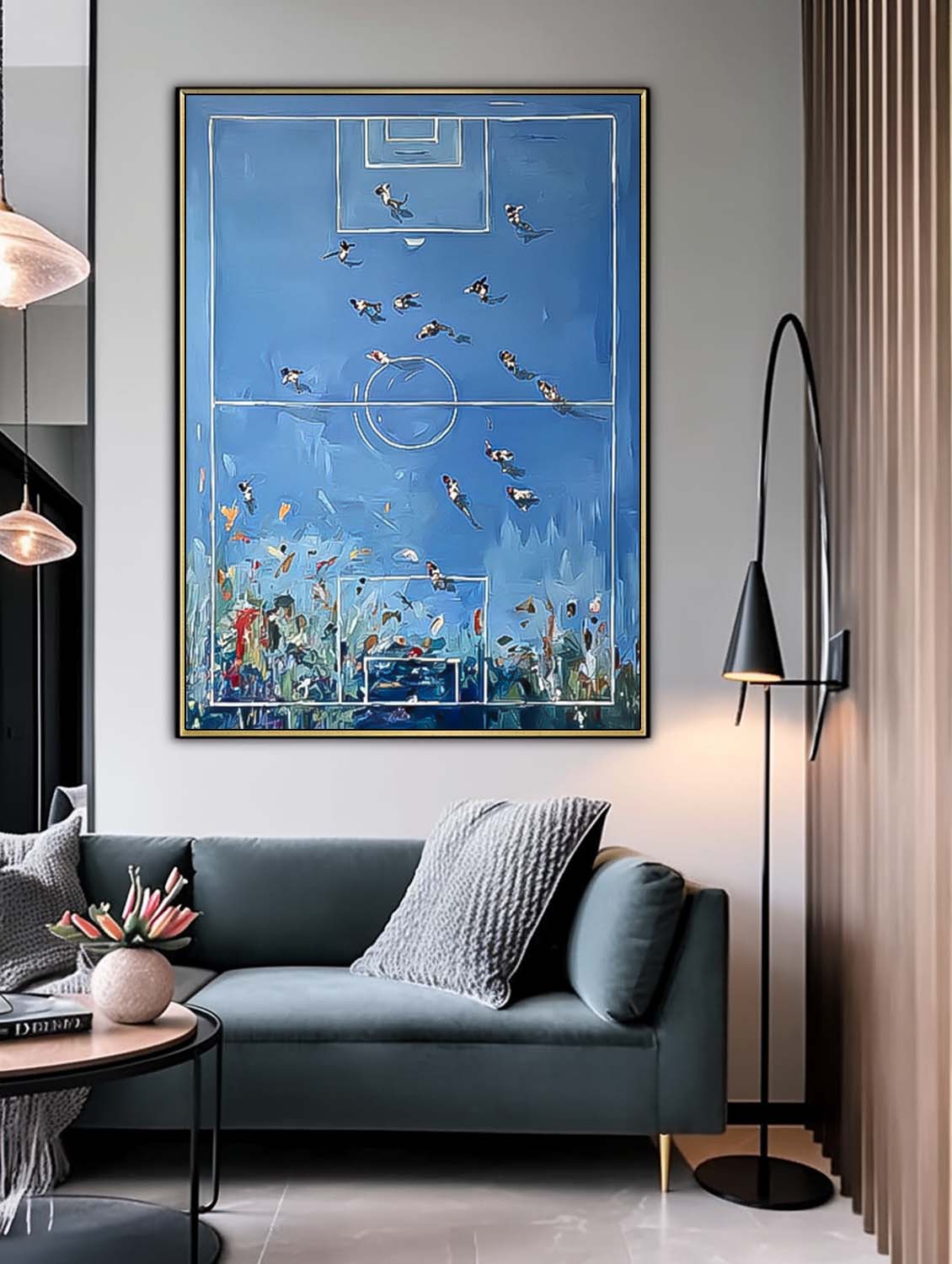 Original Blue Basketball Court Oil Painting Large Basketball Wall Art Basketball Lovers Gifts Sports Decor