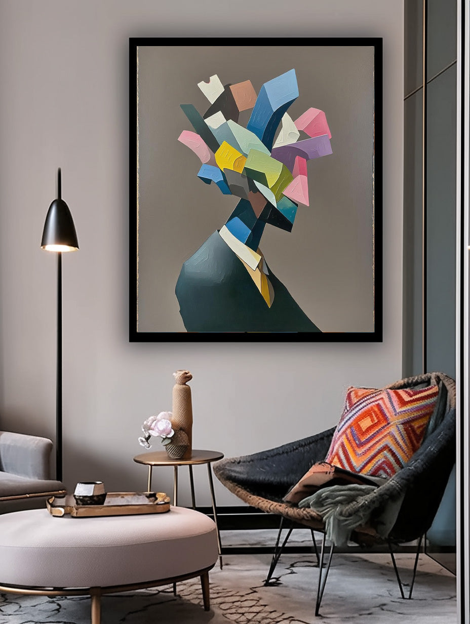 Large Abstract Portrait Wall Art  Original Textured Geometric Shapes People Painting Canvas Home Decor