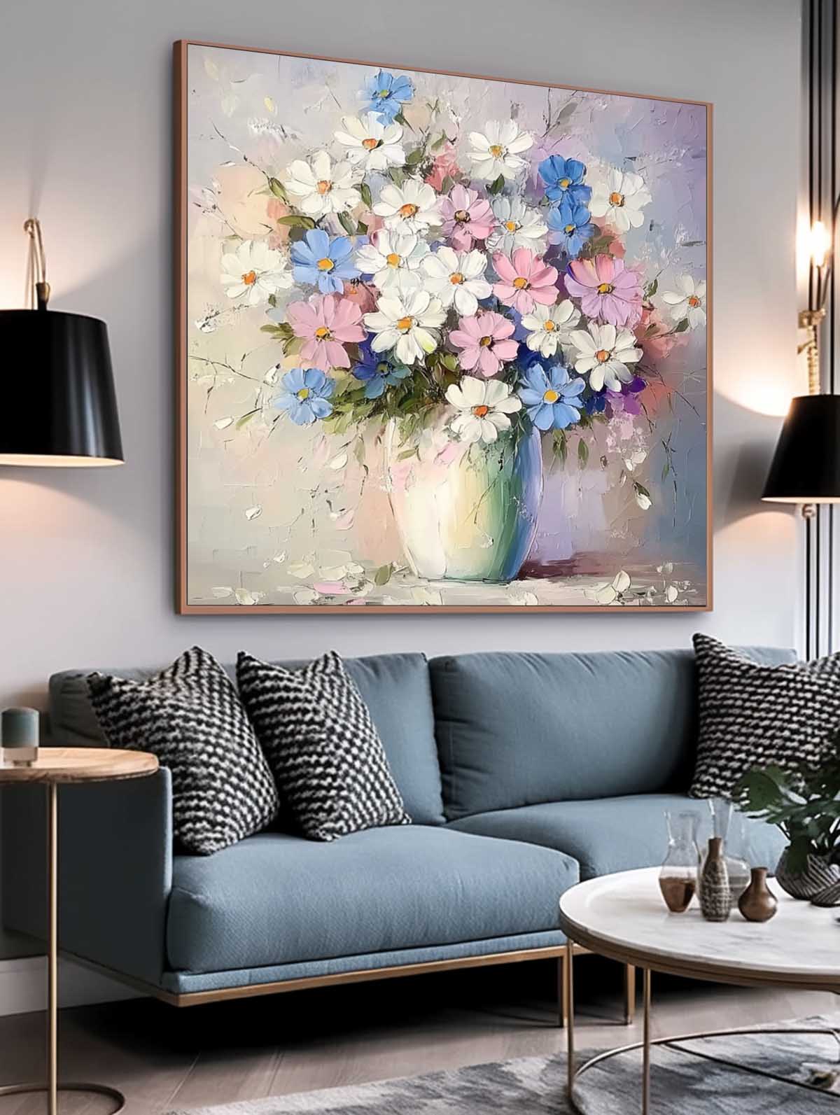 Contemporary Floral Wall Art Large Textured Flower Painting Original Exquisite Vase Art For Living Room
