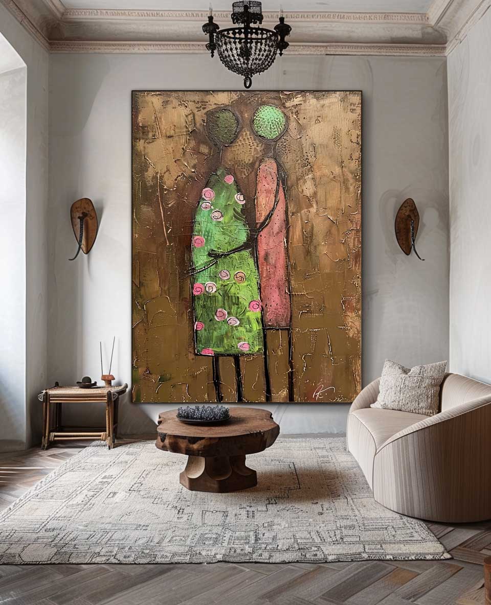 Abstract Love Couple Painting Large Romantic Canvas Art Contemporary Figure Art
