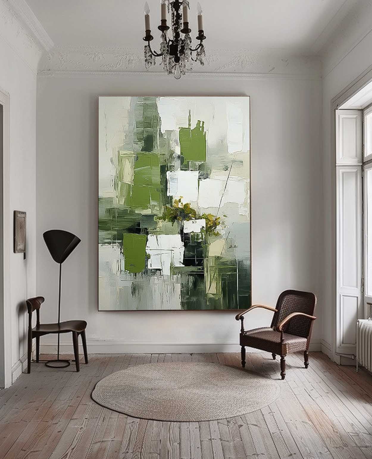 Large Modern Acrylic Painting On Canvas Green Texture Abstract Oil Painting Original Geometry Artwork