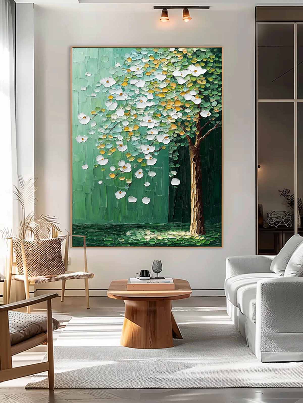 Beautiful Green Tree Painting Acrylic Textured Floral Art Impressionist Plant Paintings For Living Room