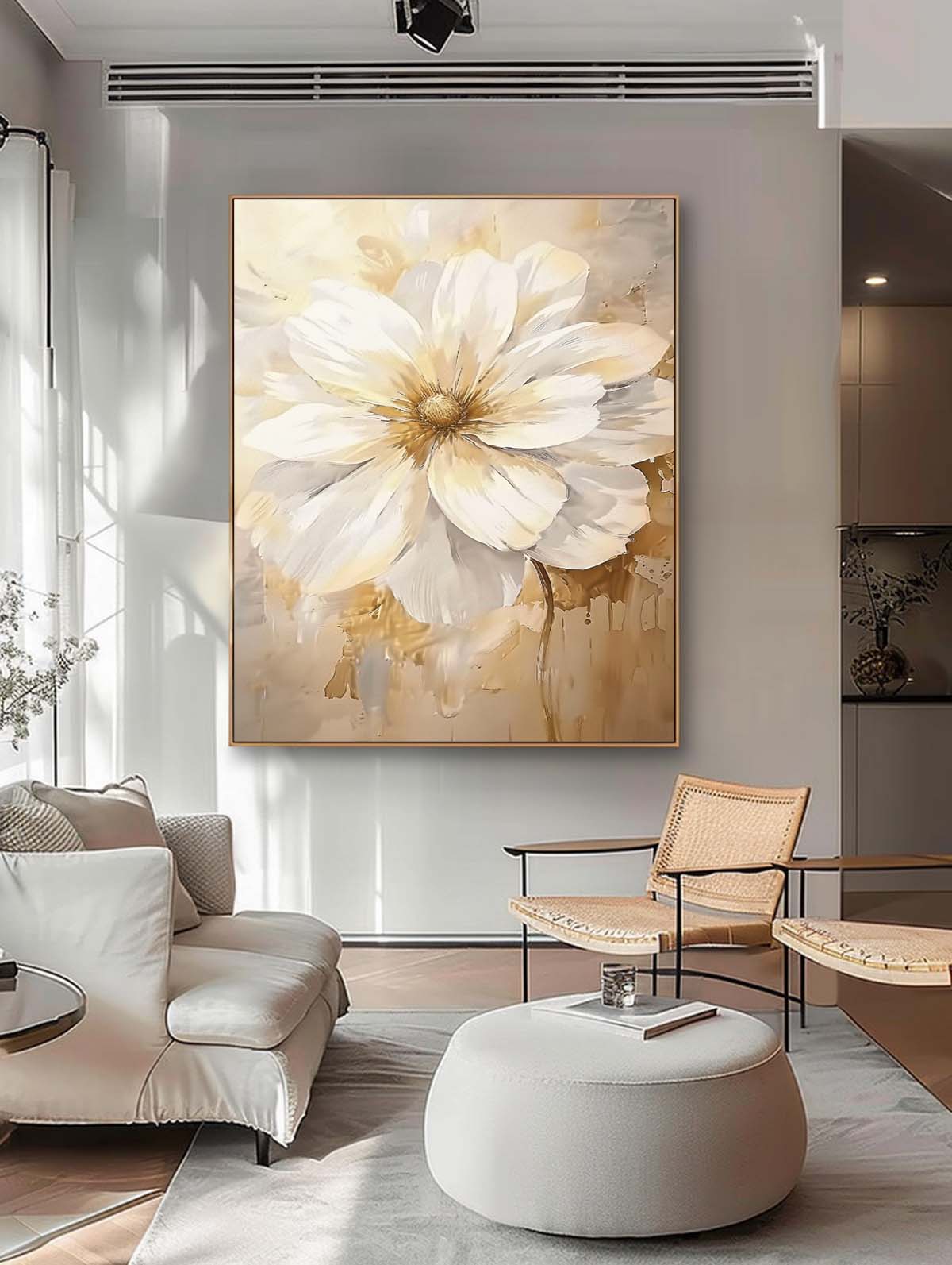 Contemporary Abstract Painting Bright Color Flowers Acrylic Painting Canvas Large Textured Floral Art Framed