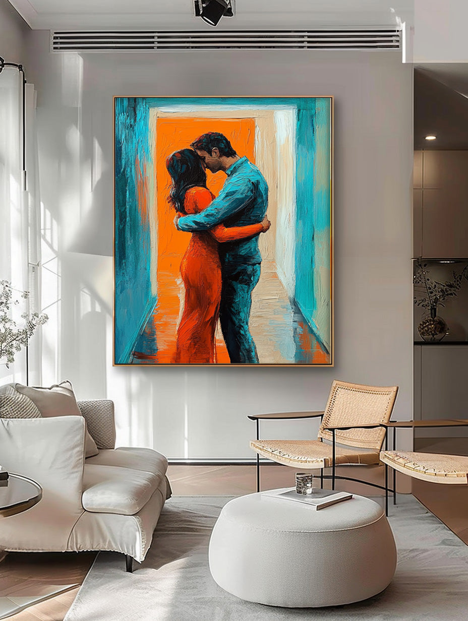 Colorful Texture Lovers Embrace Abstract Wall Art Large Portrait Artwork Original Figure Acrylic Painting