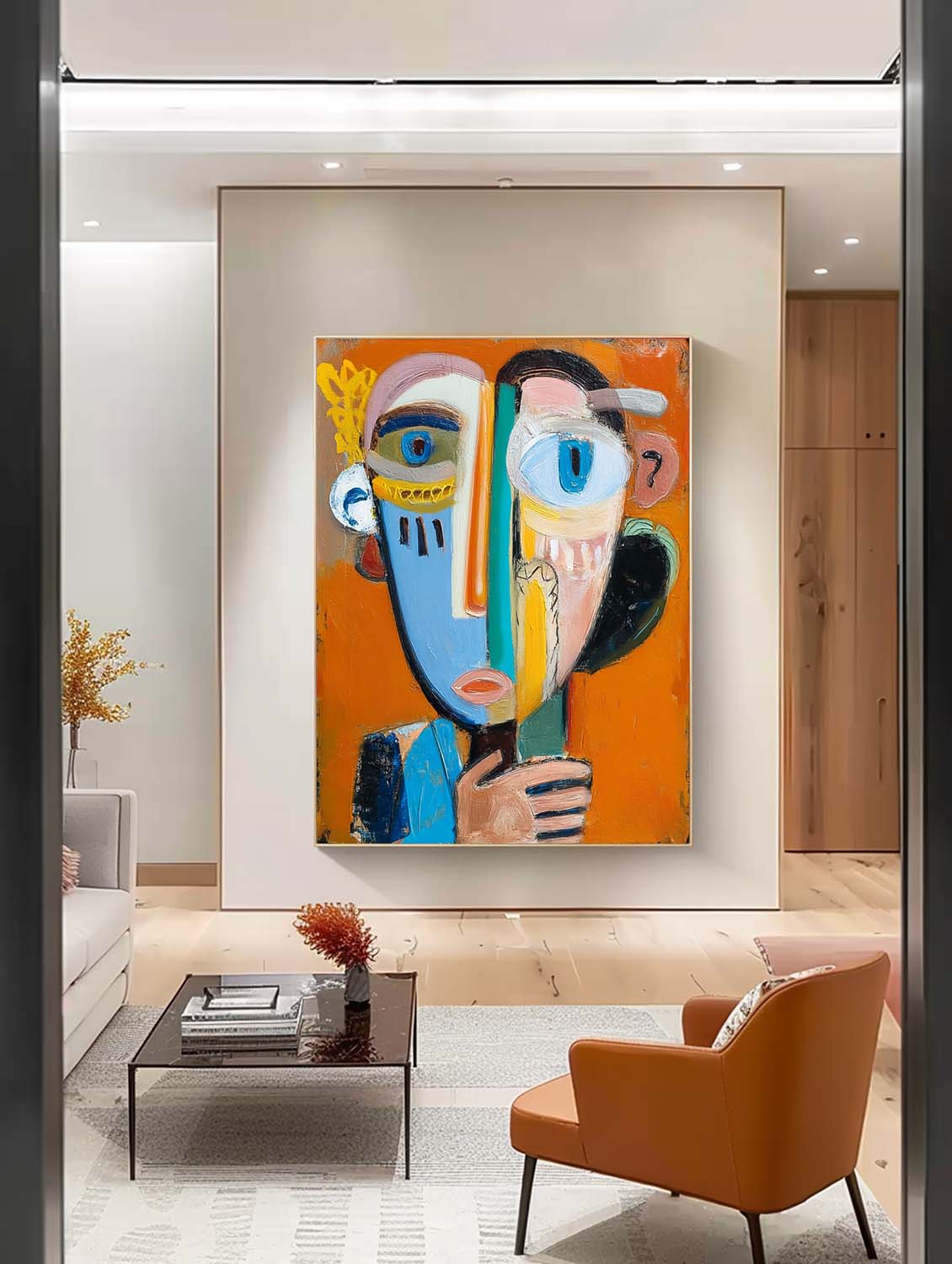 Abstract Portrait Oil Painting On Canvas Large People Wall Art Original Humor Face Painting For Living Room