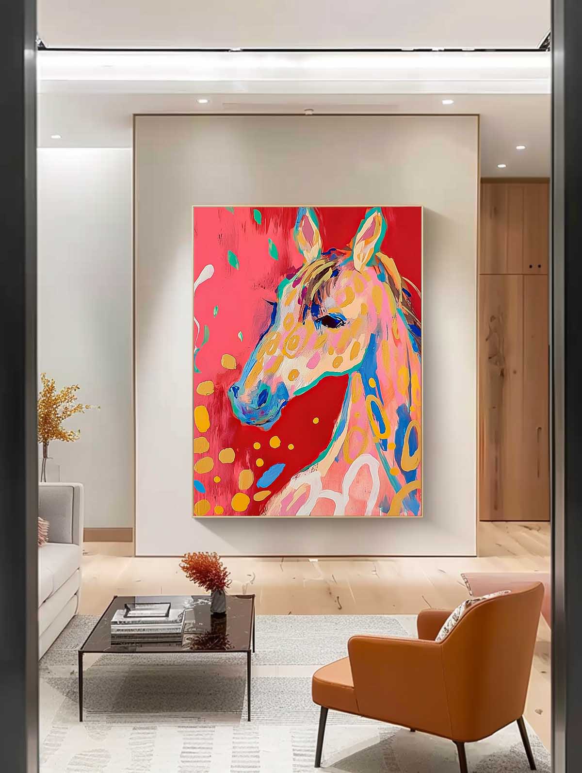 Cute Texture Animal Oil Painting Large Horse Acrylic Painting Modern Colorful Foal Abstract Wall Art
