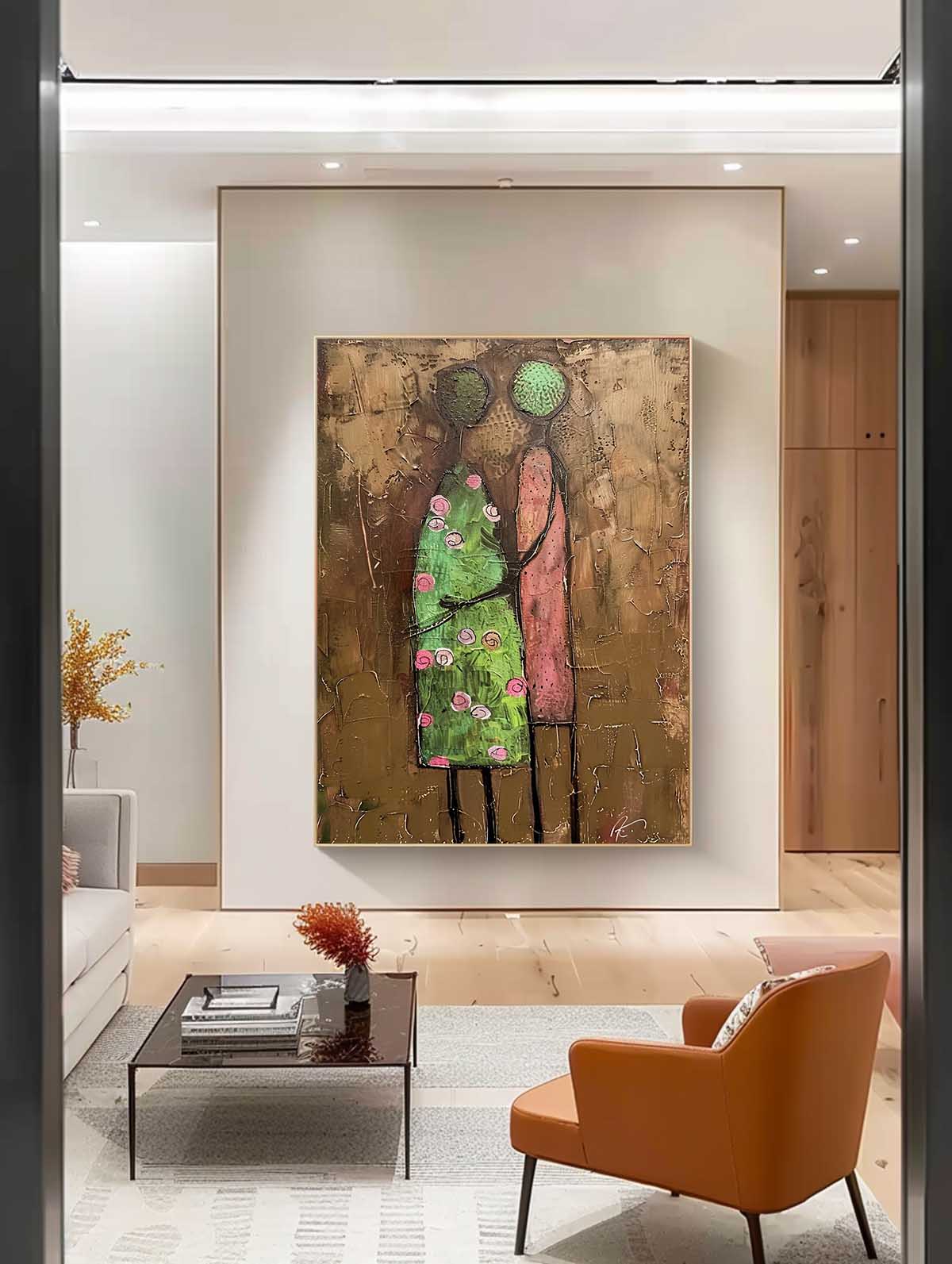 Abstract Love Couple Painting Large Romantic Canvas Art Contemporary Figure Art
