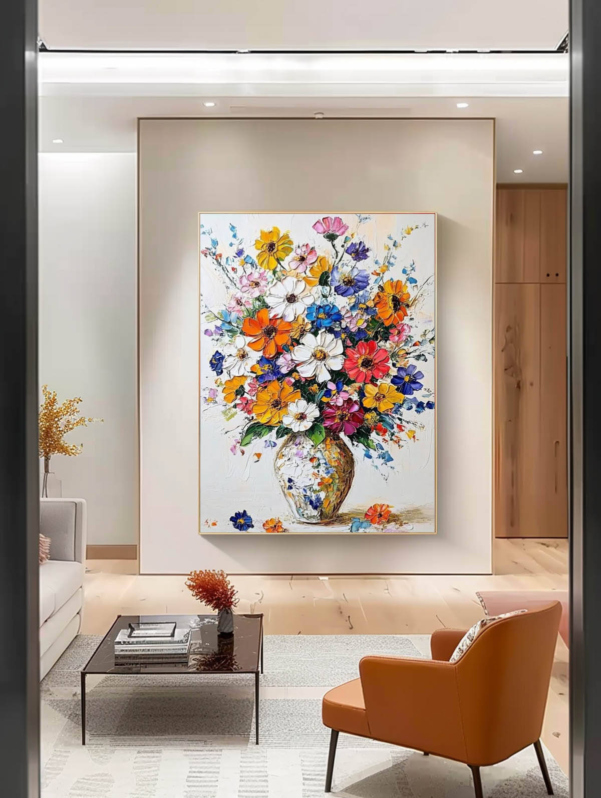 Original Floral Painting Colorful Flowers Acrylic Painting Canvas Large Textured Vase Art For Living Room