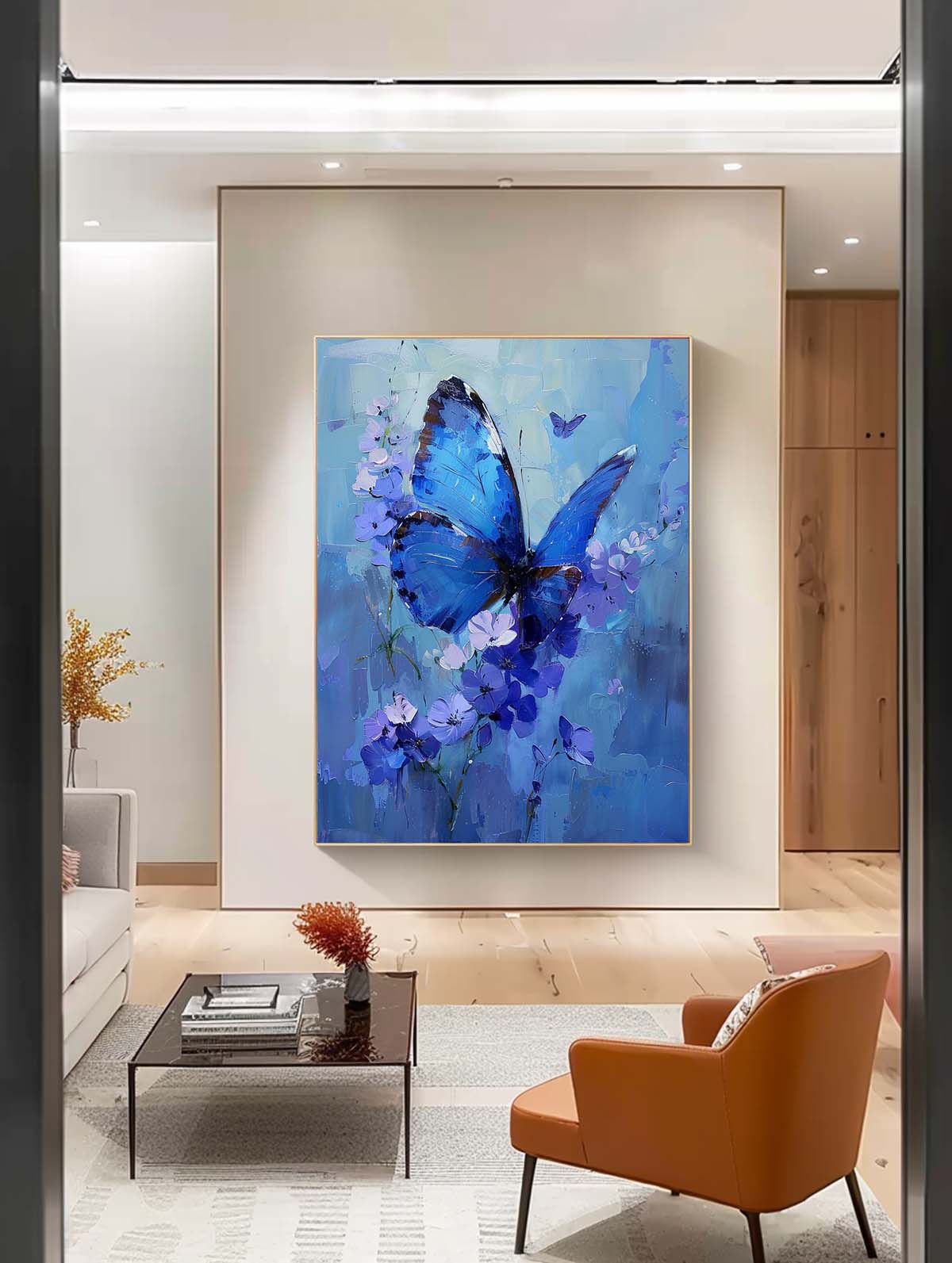 Original Artwork Impressionist Butterfly Wall Art Blue Oil Painting Modern Texture Oil Painting Decor